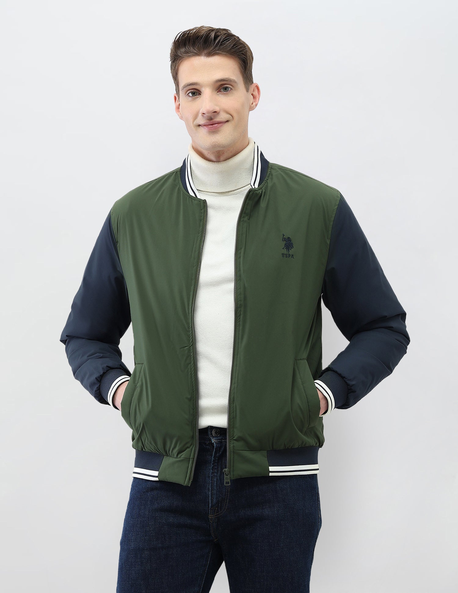 Colour Blocked Regular Fit Varsity Jacket