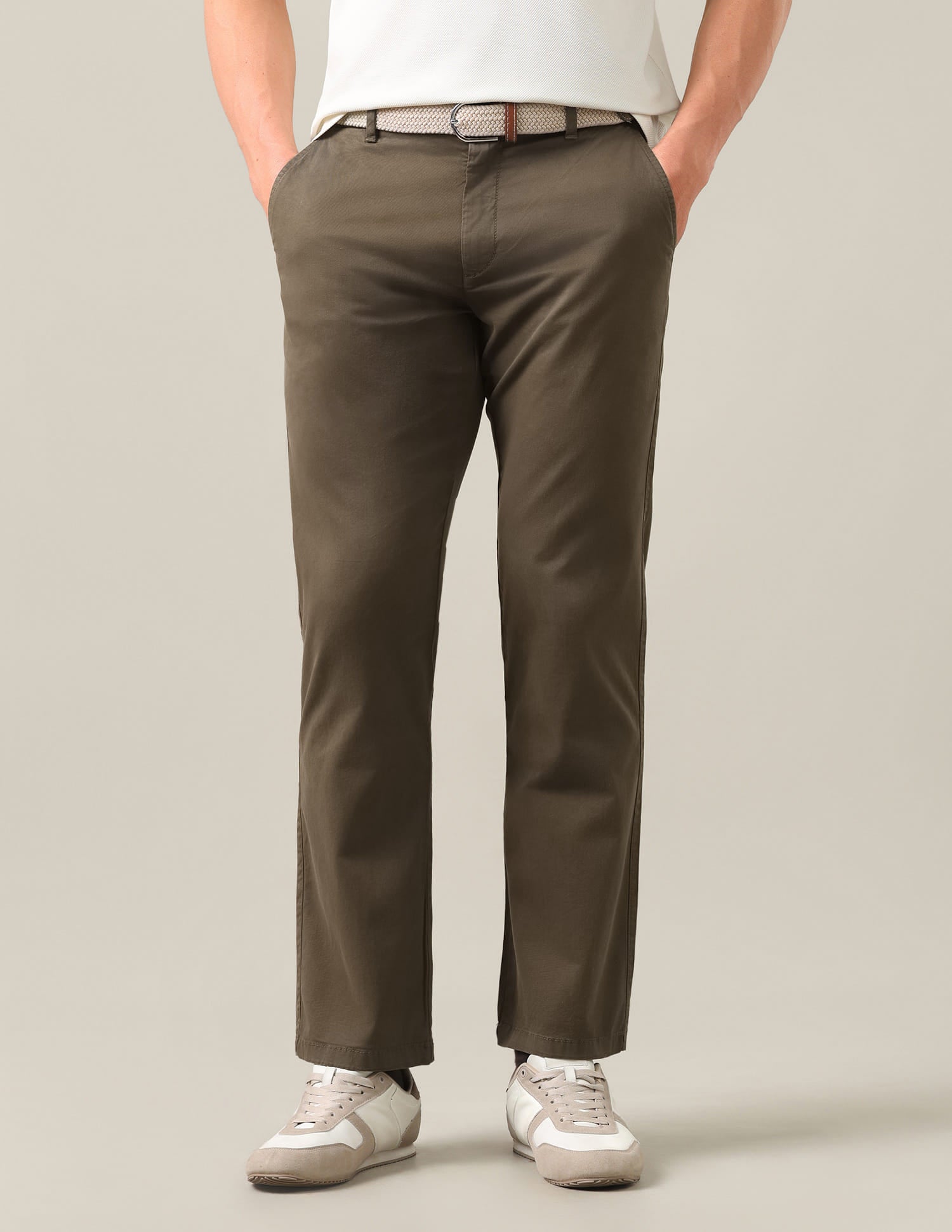 Riley Straight Fit Twill Trousers Brown - U.S. Polo Assn. India | Large