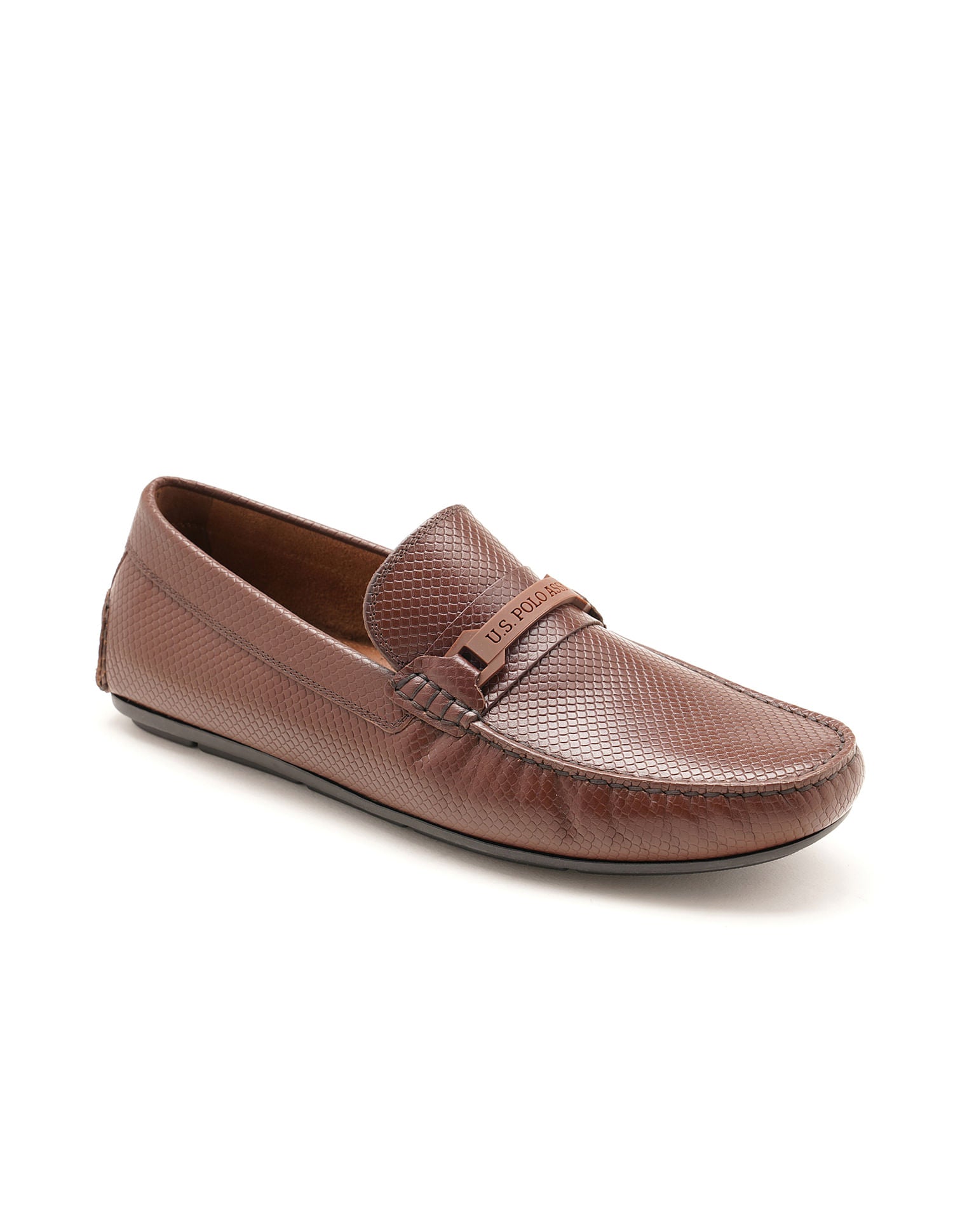 Men Perforated Leather Terren Loafers Brown - U.S. Polo Assn. India | Large