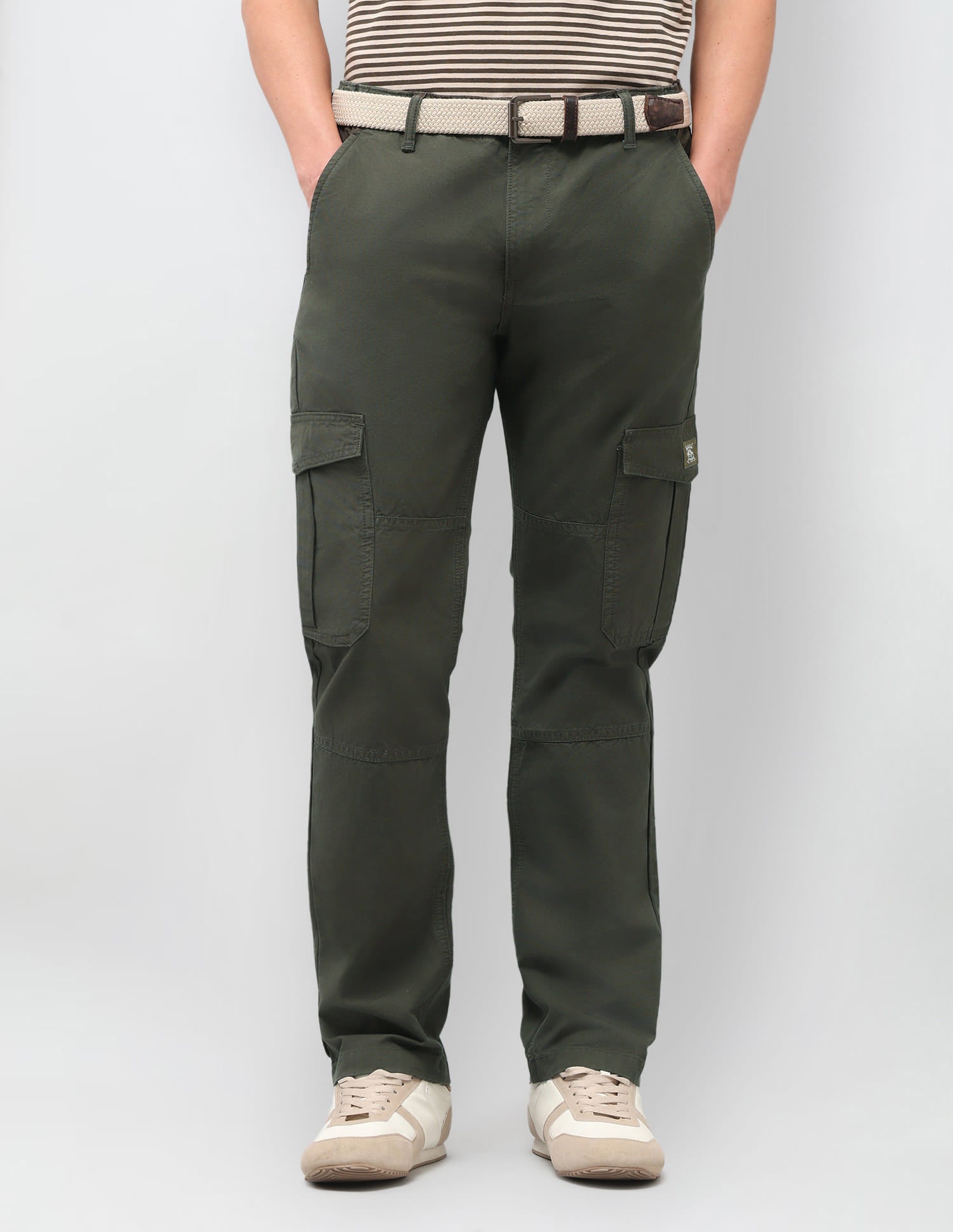 Solid Slim Straight Trousers Green - U.S. Polo Assn. India | Large