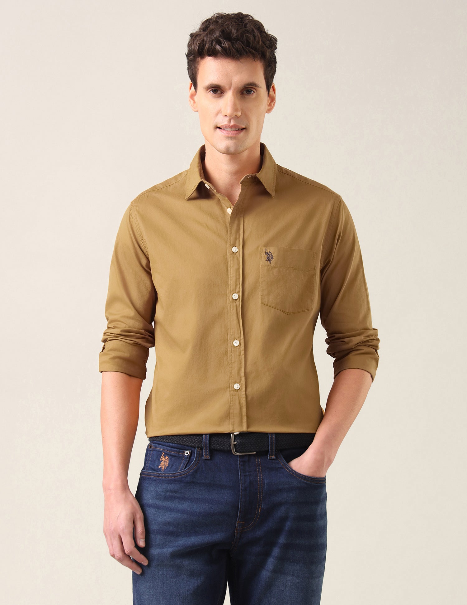 Twill Tailored Fit Shirt Mustard - U.S. Polo Assn. India | Large