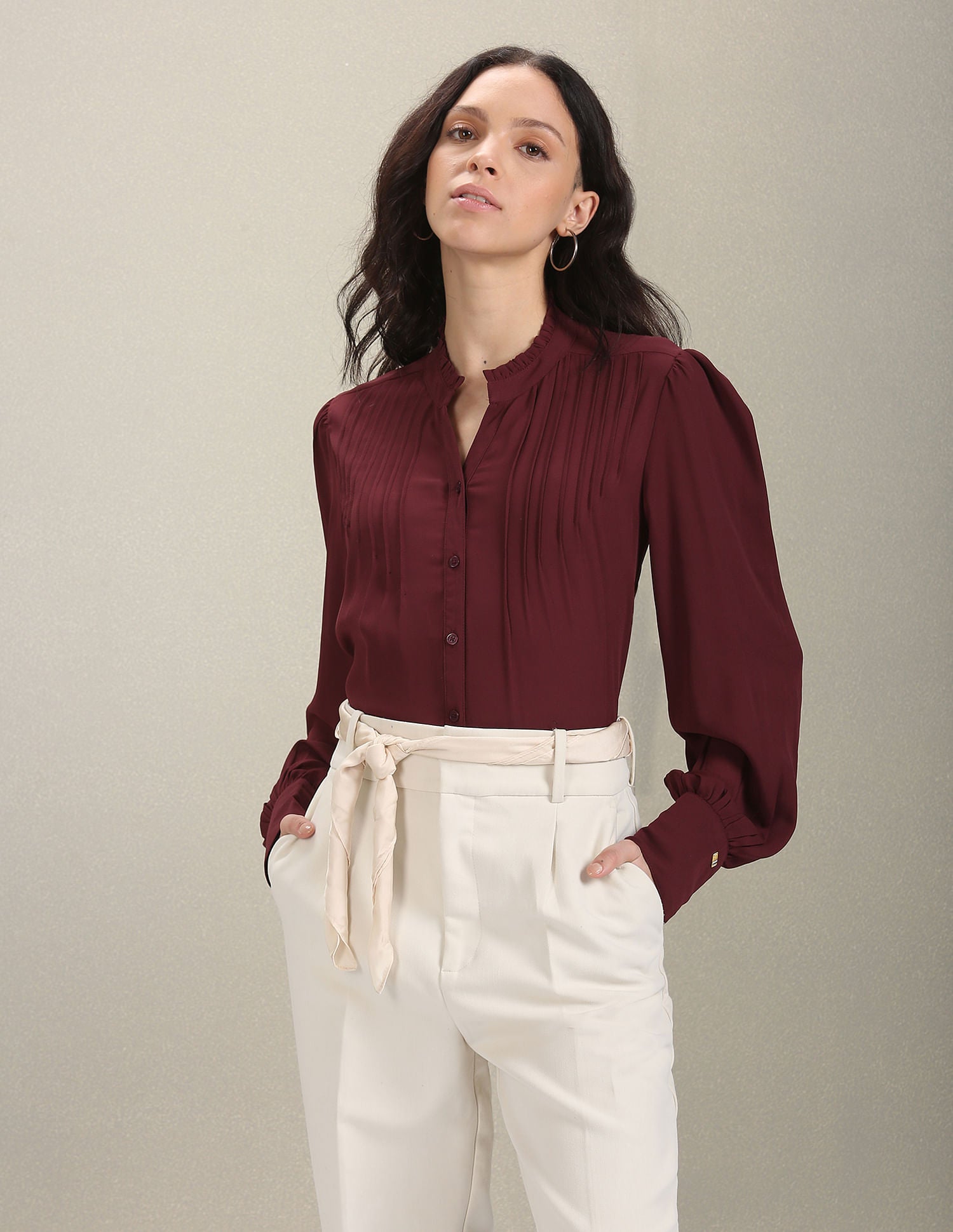 Mandarin Collar Long Sleeve Top Maroon - U.S. POLO ASSN. | Large