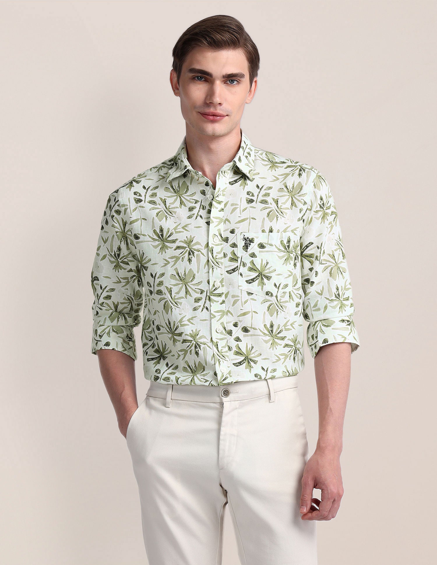 Tailored Fit Floral Shirt Light-Green - U.S. Polo Assn. India | Large