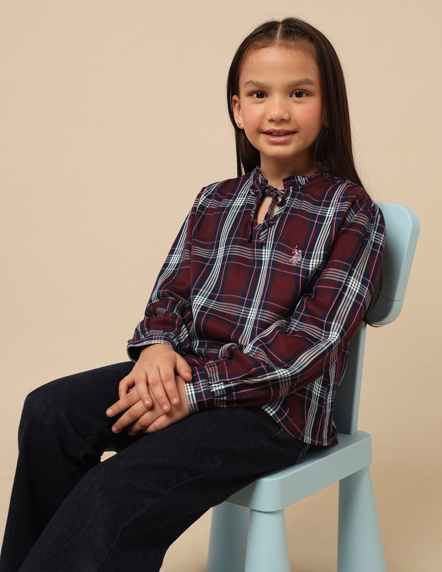 Girls Checked Tie Up Top