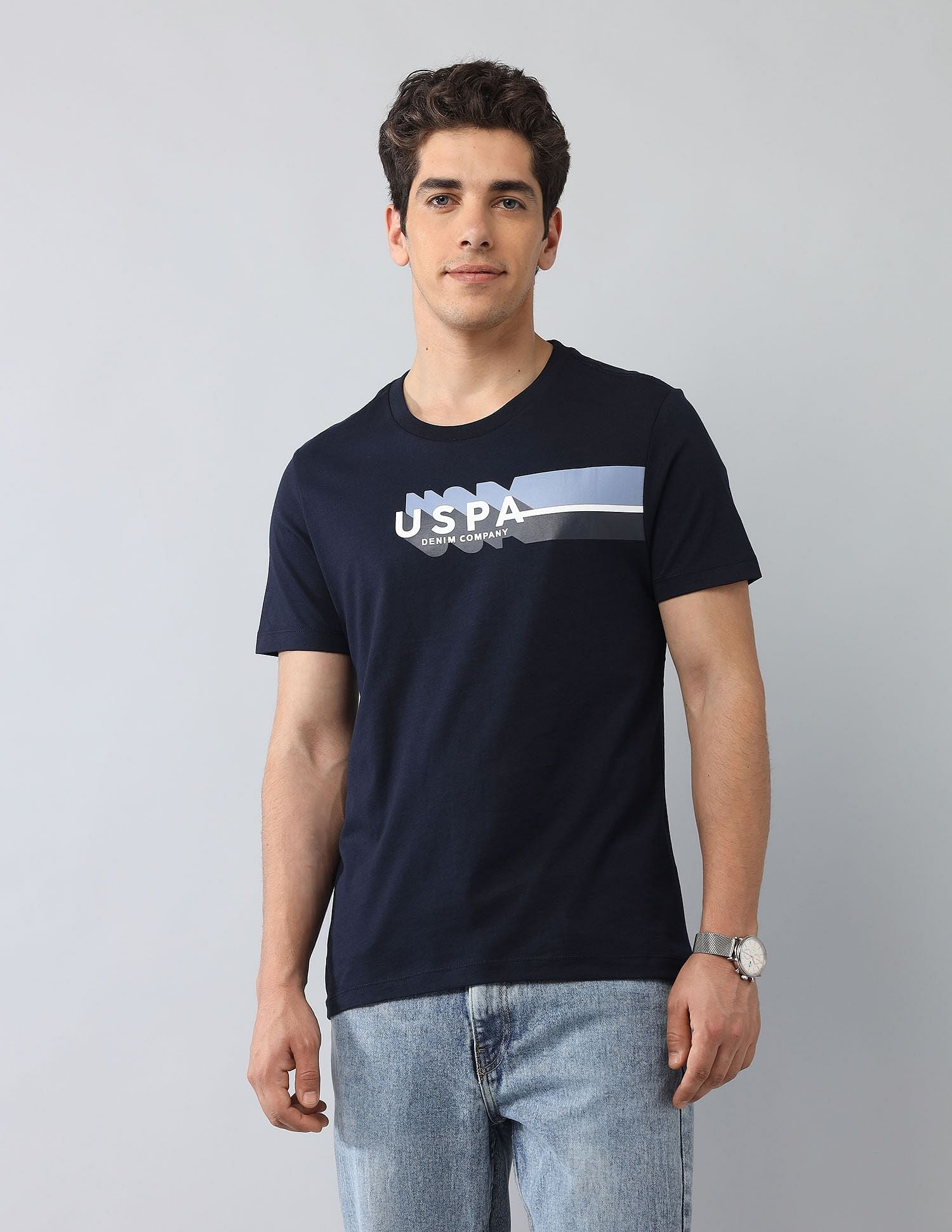 Muscle Fit Brand Printed T-Shirt Navy - U.S. Polo Assn. India | Large
