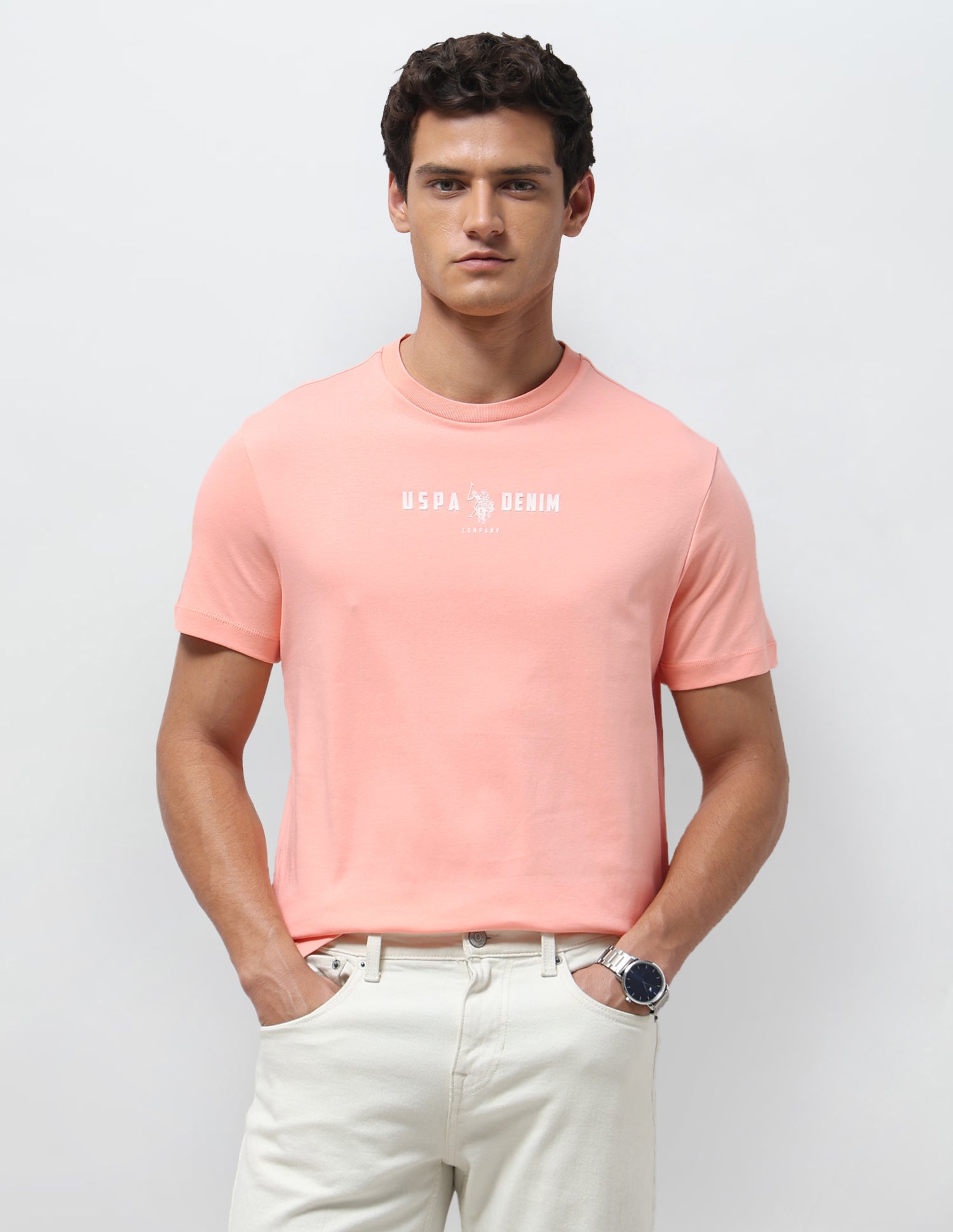 Solid Slim Fit T-Shirt Peach - U.S. Polo Assn. India | Large
