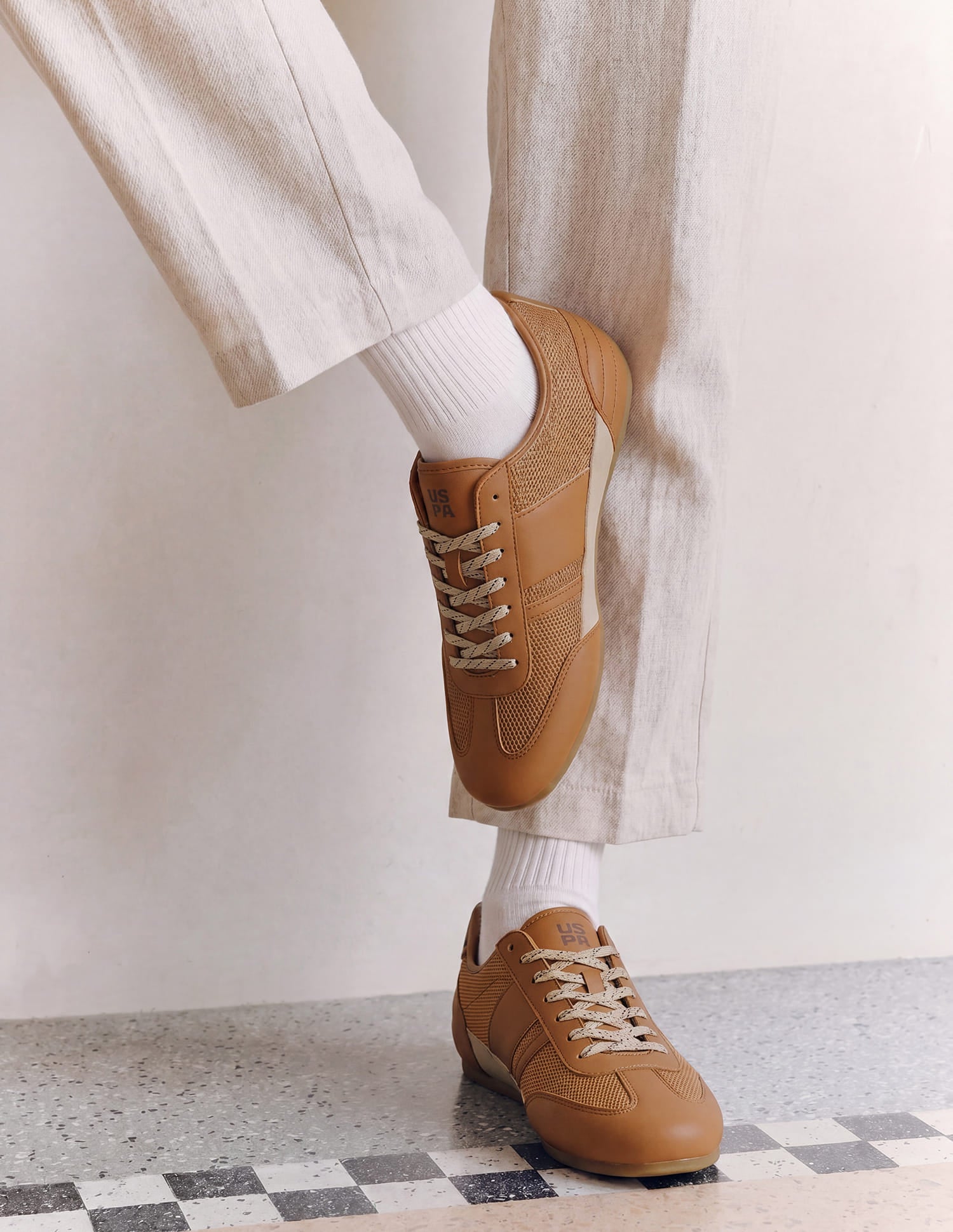 Round Toe Lace Ups Streak Sneakers Tan - U.S. Polo Assn. India | Large
