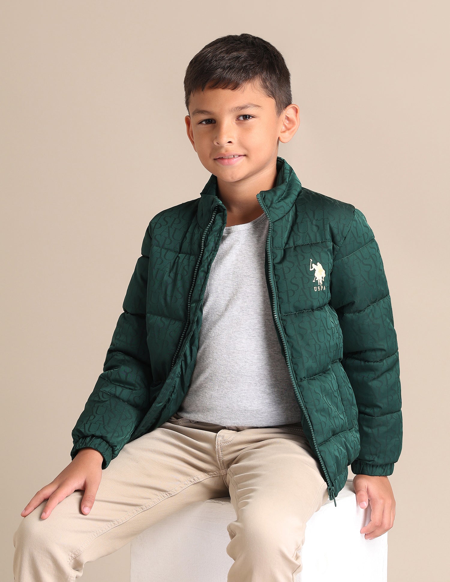 Boys Typographic Printed Mock Collar Jacket