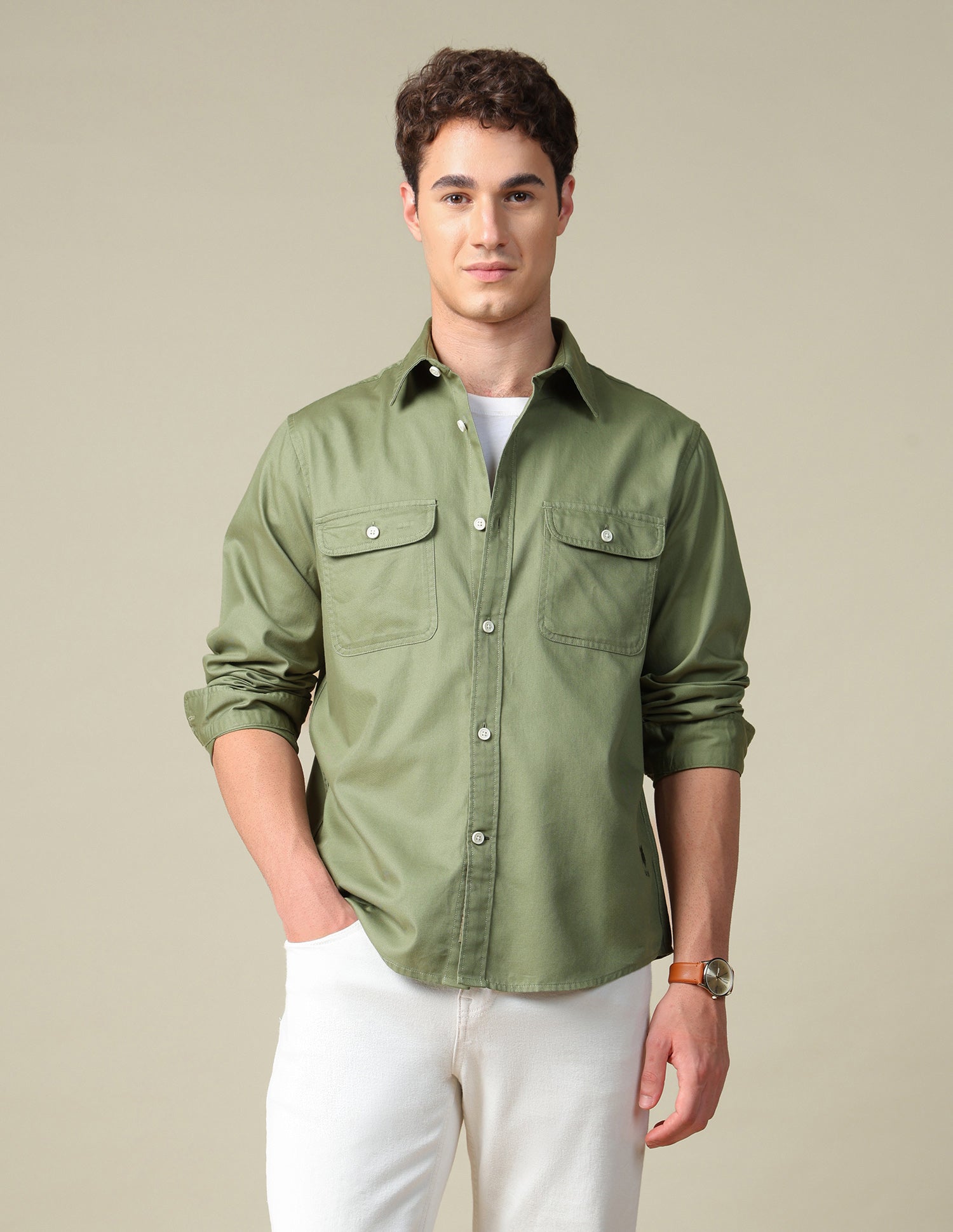 Twill Regular Fit Shirt Light Green - U.S. Polo Assn. India | Large