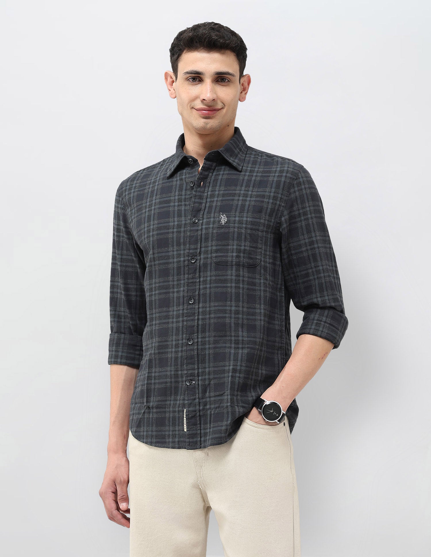 Tartan Checked Regular Fit Shirt Dark Grey - U.S. Polo Assn. India | Large