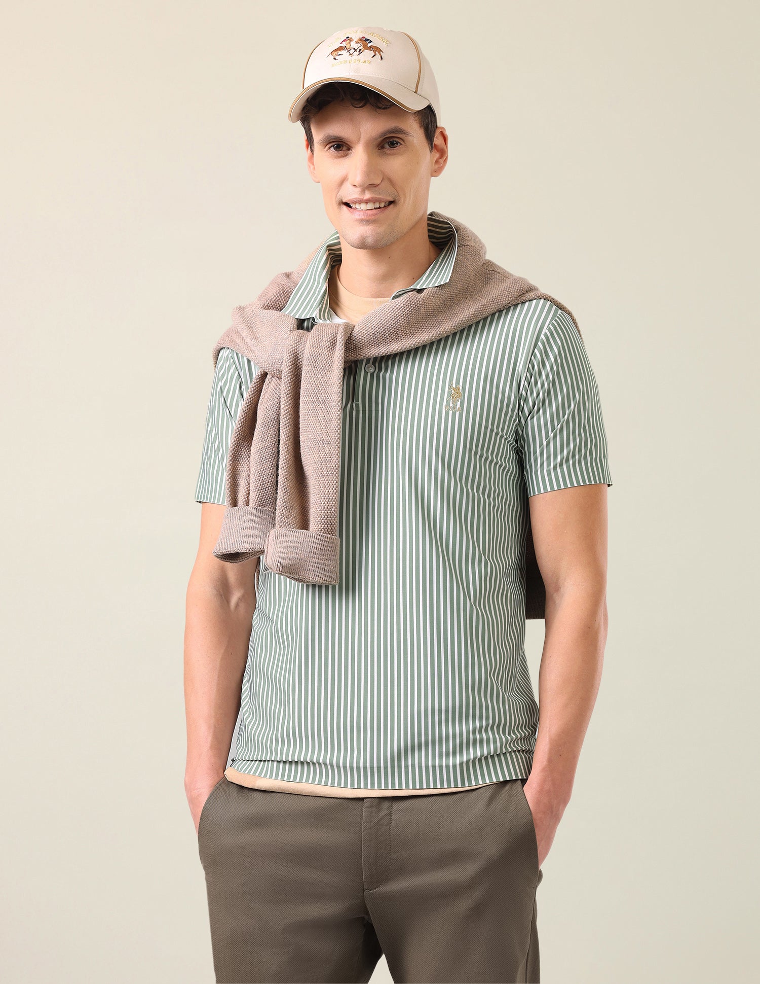 Vertical Striped Slim Fit Polo Shirt Green - U.S. Polo Assn. India | Large