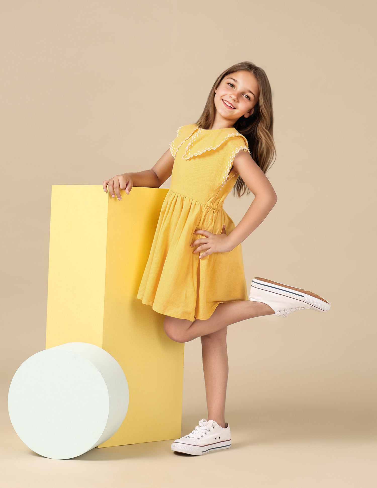 Girls Embroidered Collar Pure Cotton Dress