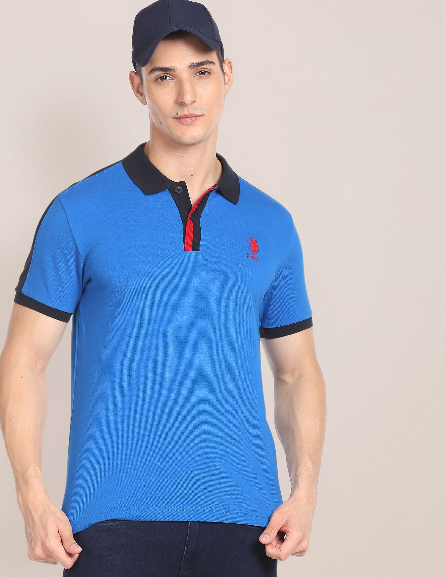 Striped Sleeve Cotton Polo Shirt Blue - U.S. Polo Assn. India | Large