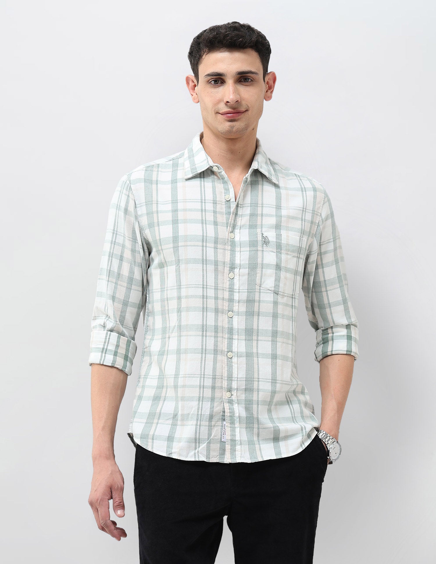 Tartan Checked Tailored Fit Shirt Sage - U.S. POLO ASSN. | Large