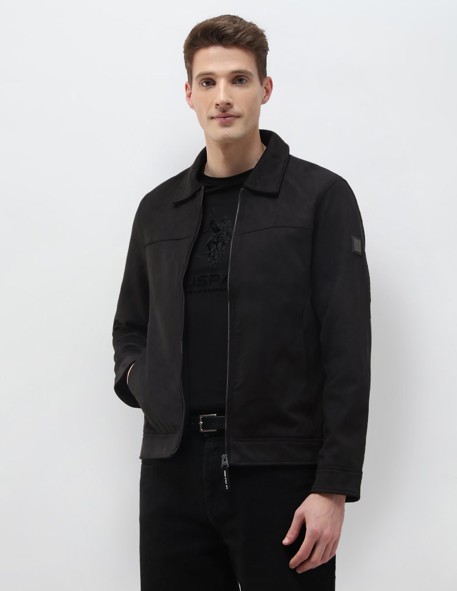 Solid Regular Fit Black & Gold Jacket