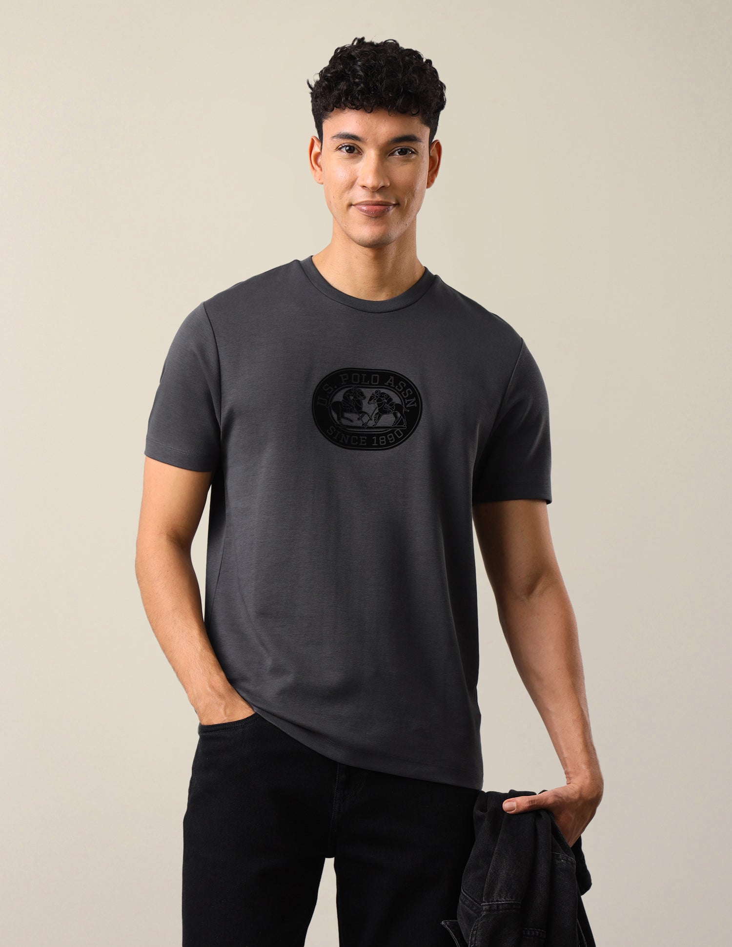 Brand Embossed Slim Fit T-Shirt Dark Grey - U.S. Polo Assn. India | Large