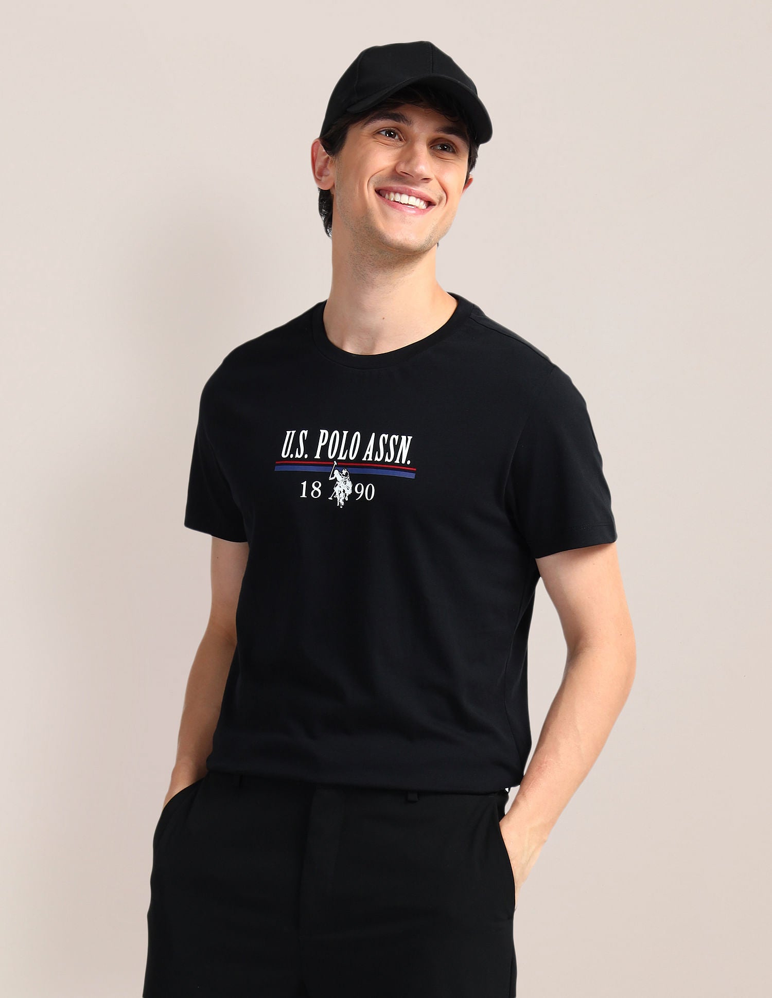 Brand Print Slim Fit T-Shirt Black - U.S. Polo Assn. India | Large