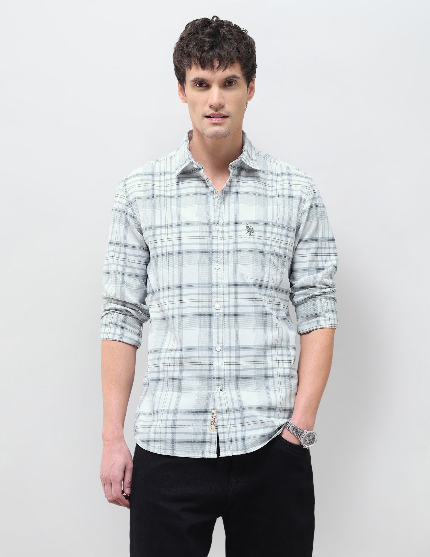 Twill Tartan Checked Shirt Light Green - U.S. Polo Assn. India | Large