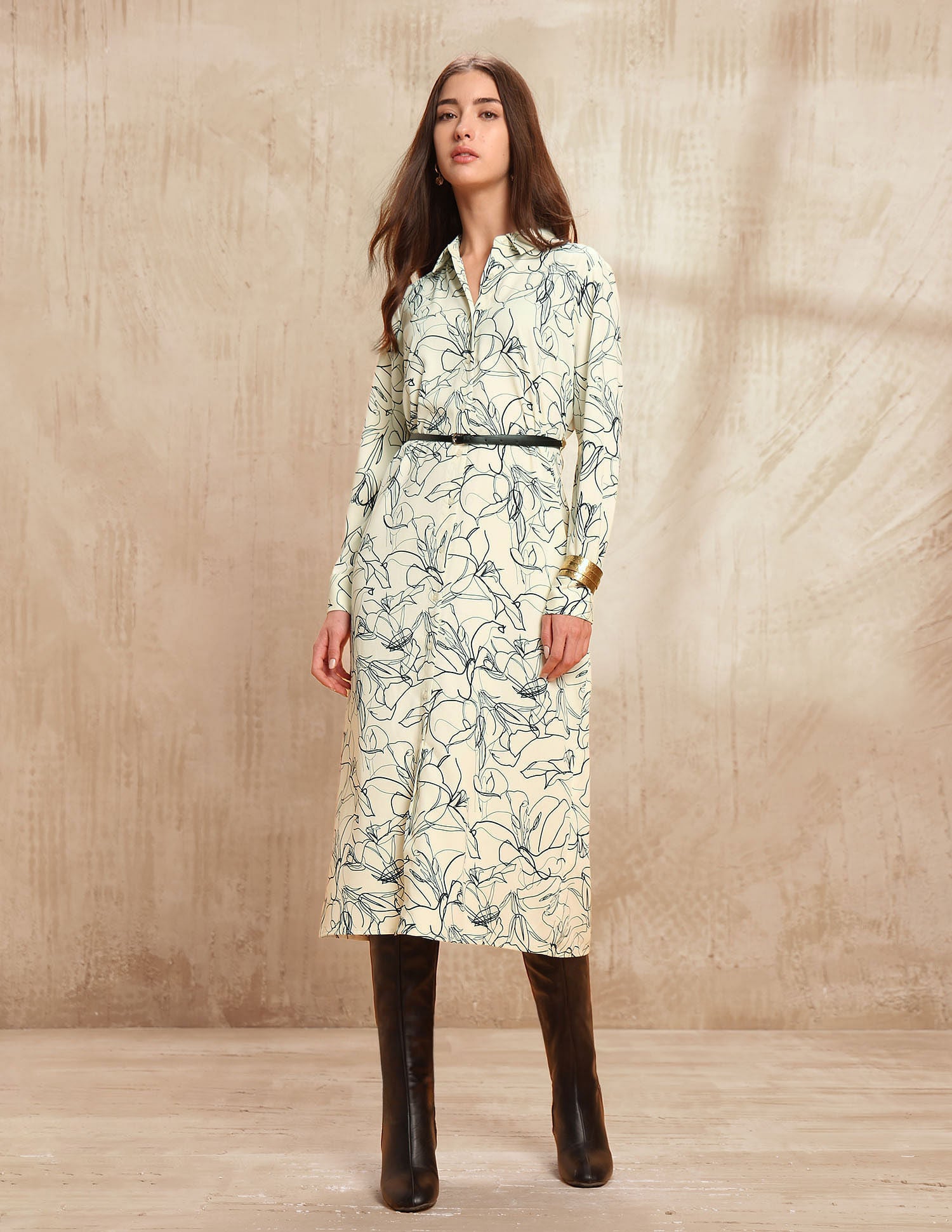 Abstract Printed Midi Shirt Dress