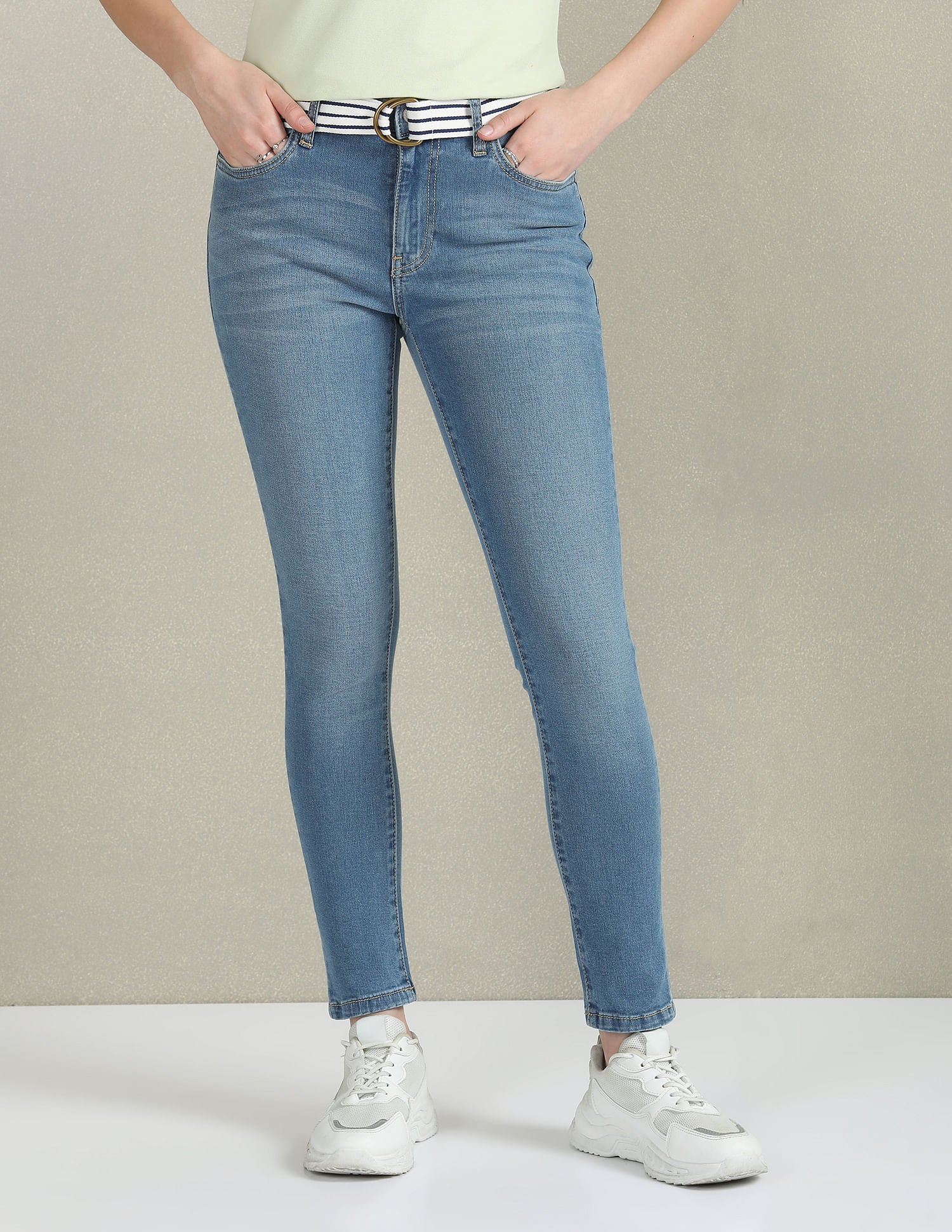 Mid Rise Stone Wash Jeans