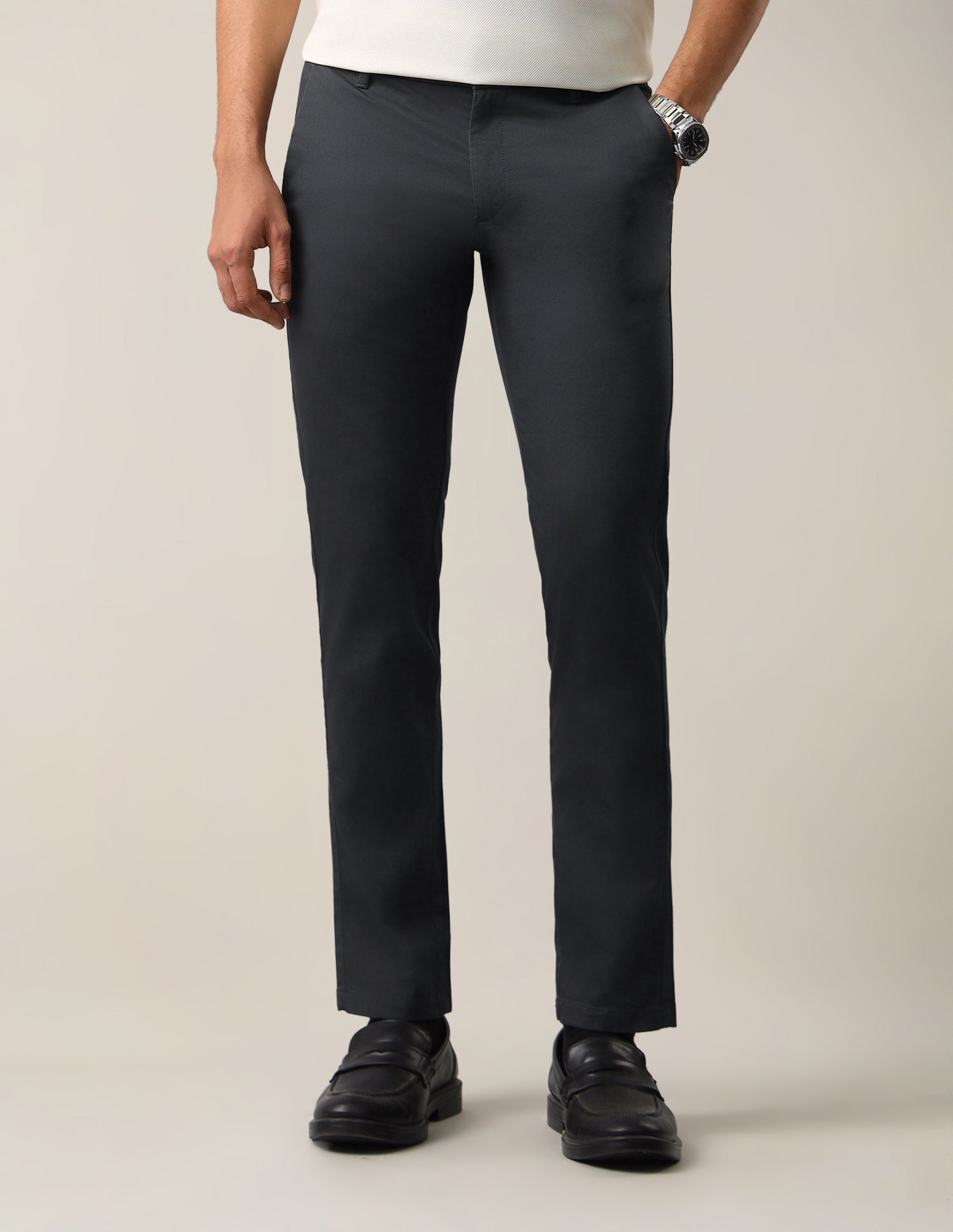 Denver Slim Fit Dobby Trousers Charcoal - U.S. Polo Assn. India | Large