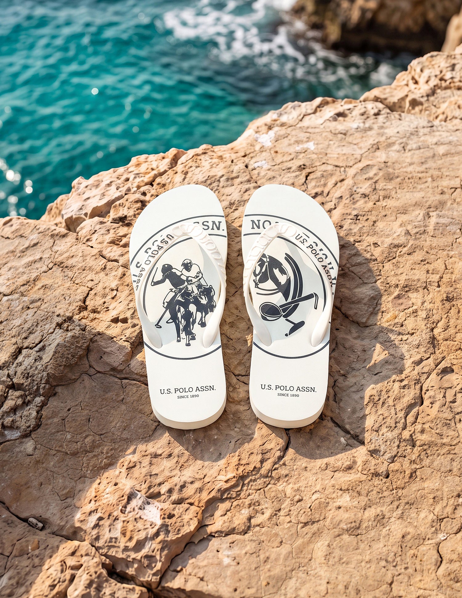 Alabi Brand Printed Flip Flops White - U.S. Polo Assn. India | Large