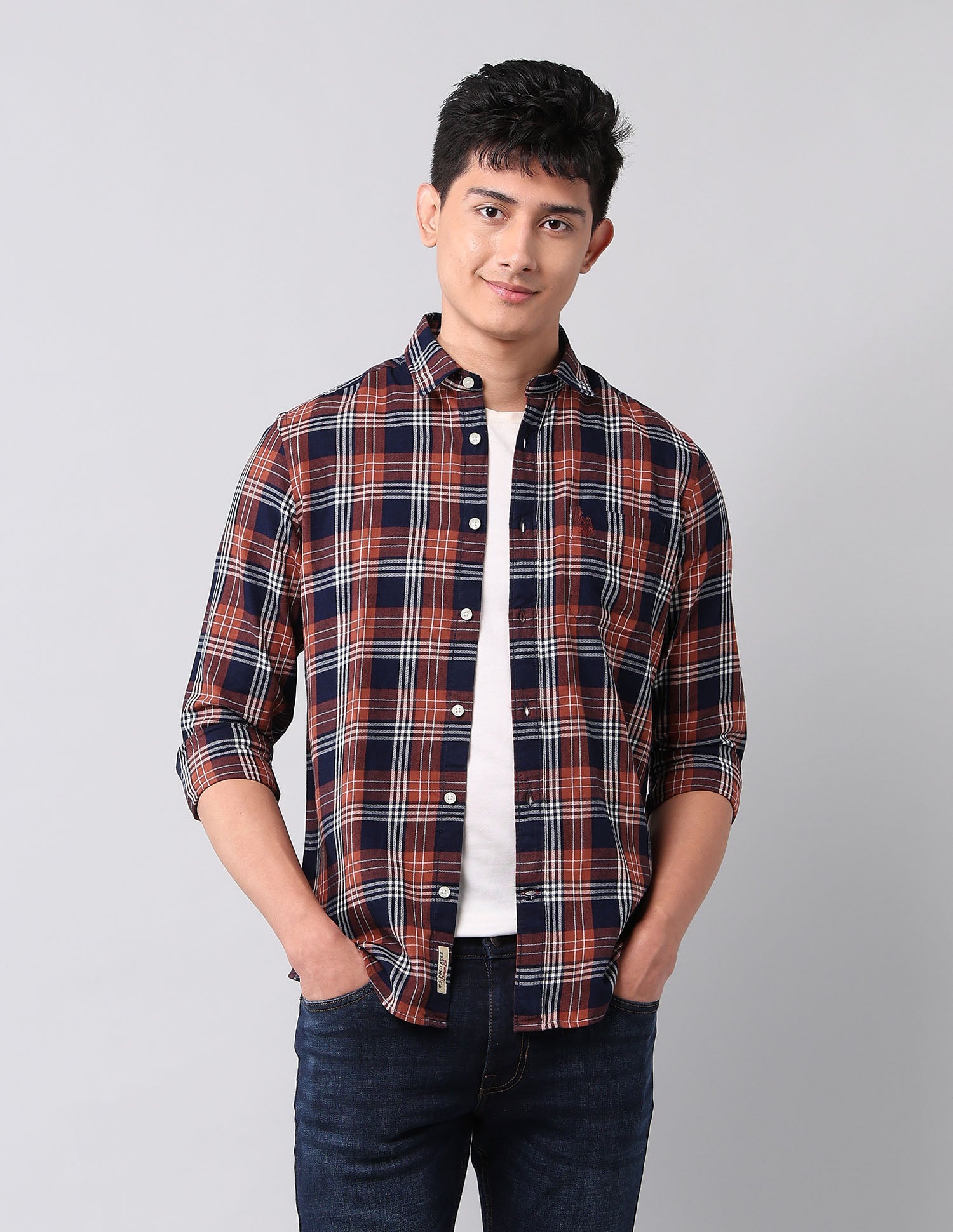 Plaid Checked Pure Cotton Shirt Indigo - U.S. Polo Assn. India | Large