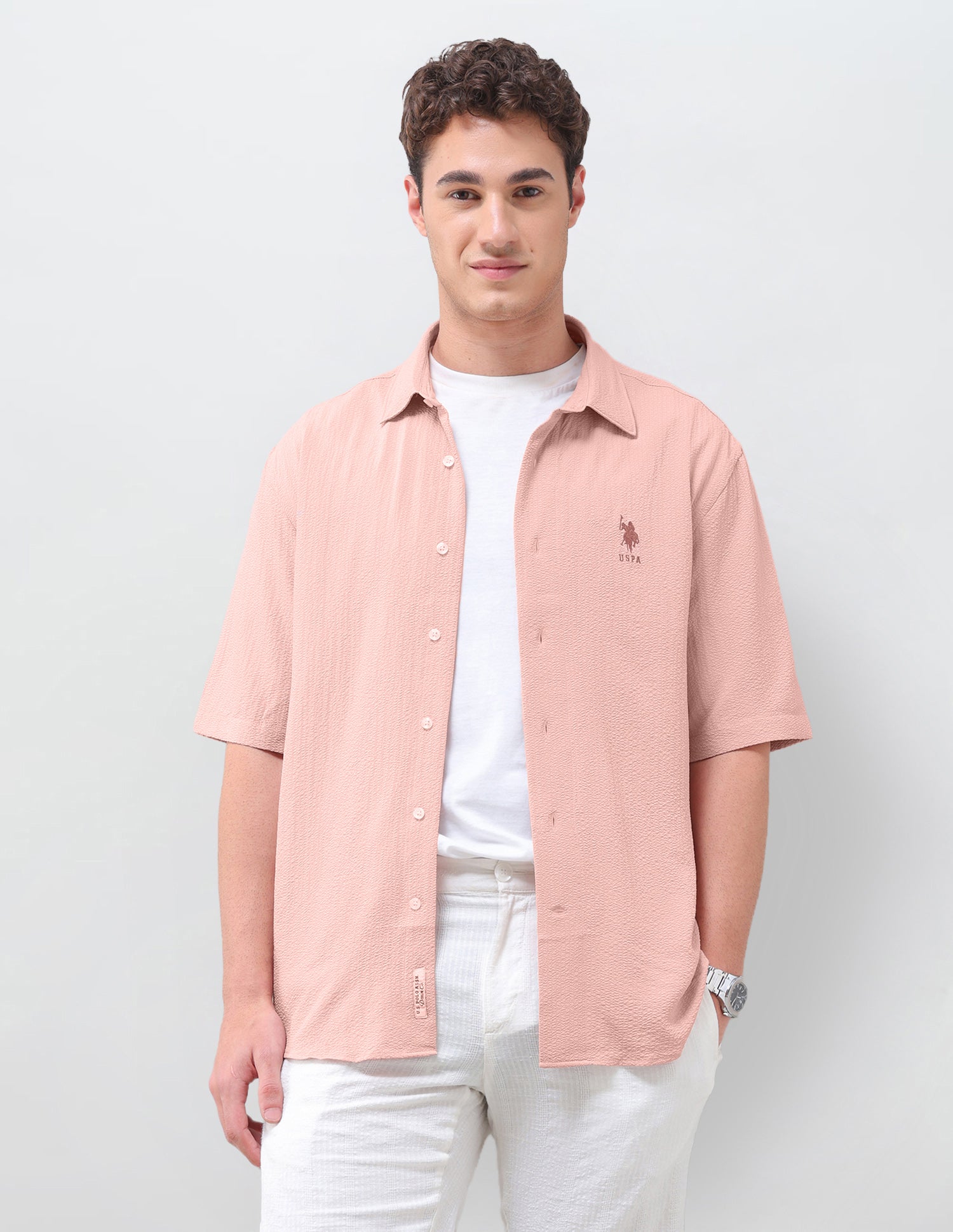 Crinkle Weave Regular Fit Shirt Pink - U.S. Polo Assn. India | Large