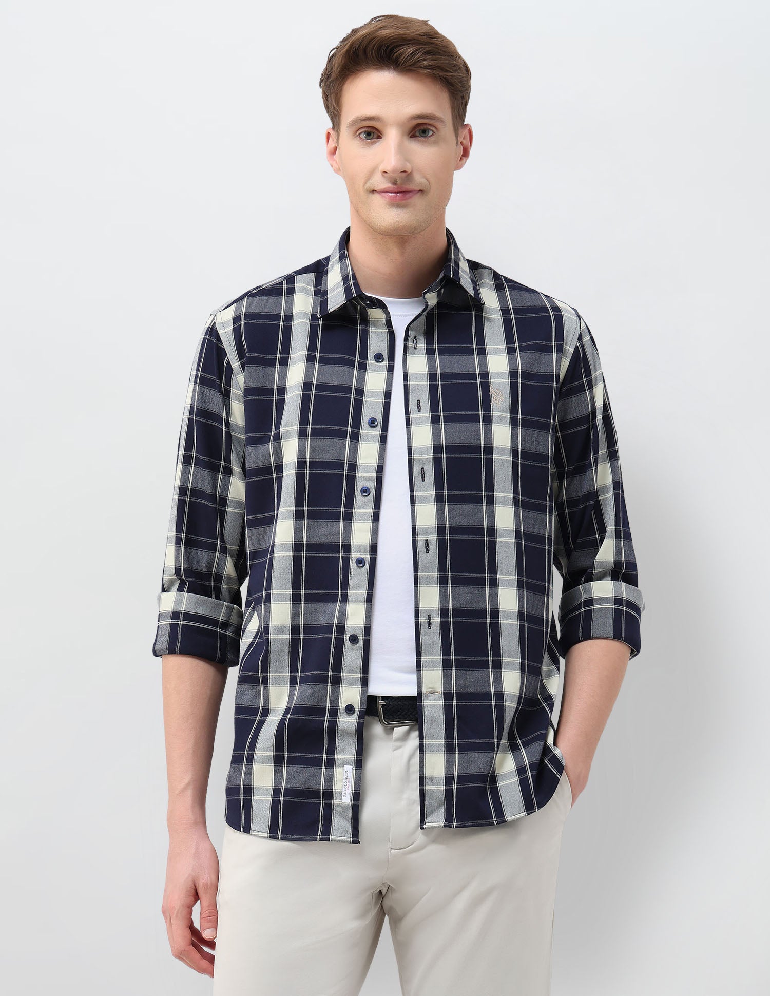 Tartan Checked Tailored Fit Shirt Navy - U.S. Polo Assn. India | Large