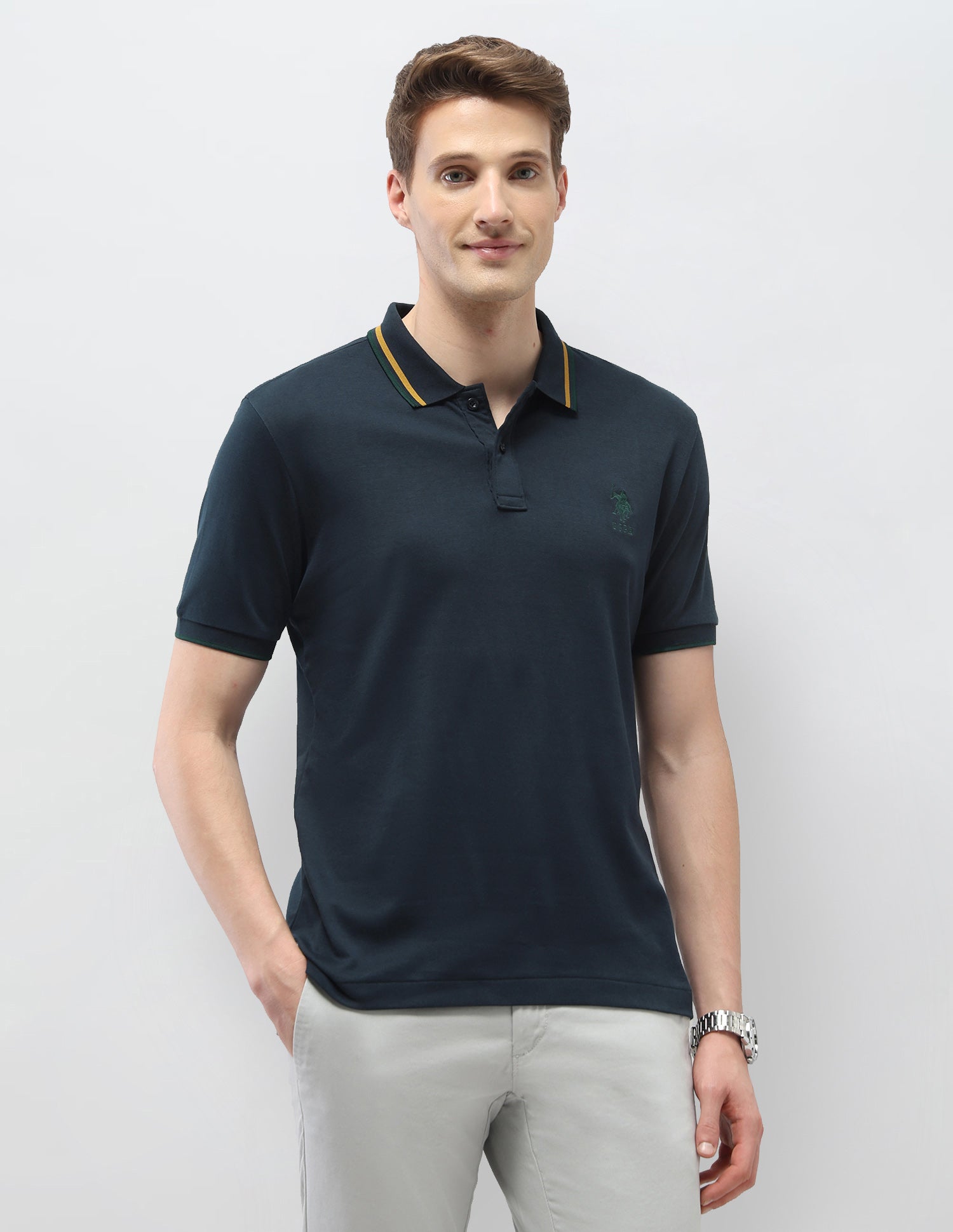 Solid Slim Fit Polo Shirt Navy - U.S. Polo Assn. India | Large