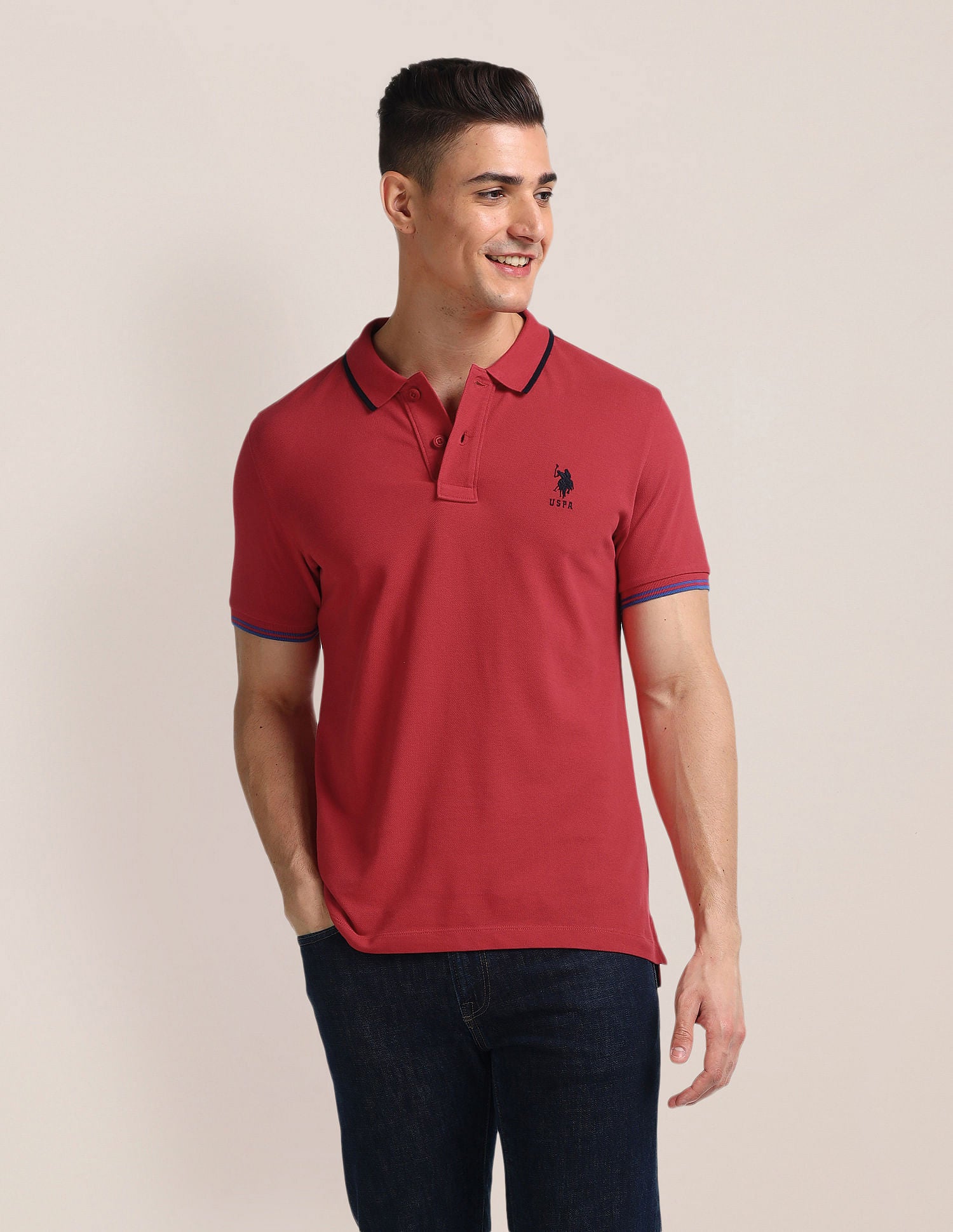 Solid Slim Fit Polo Shirt Red - U.S. Polo Assn. India | Large