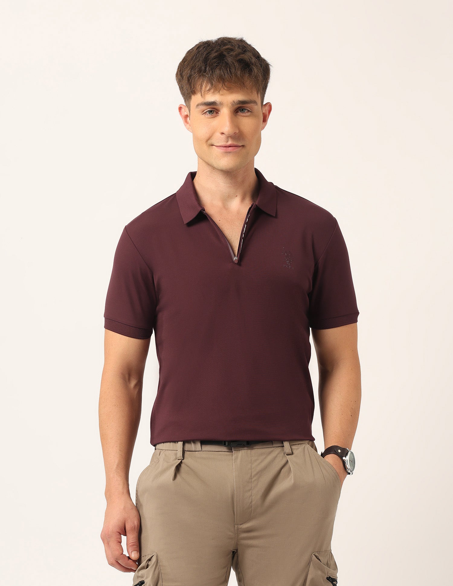 Solid Muscle Fit Polo Shirt Burgundy - U.S. Polo Assn. India | Large
