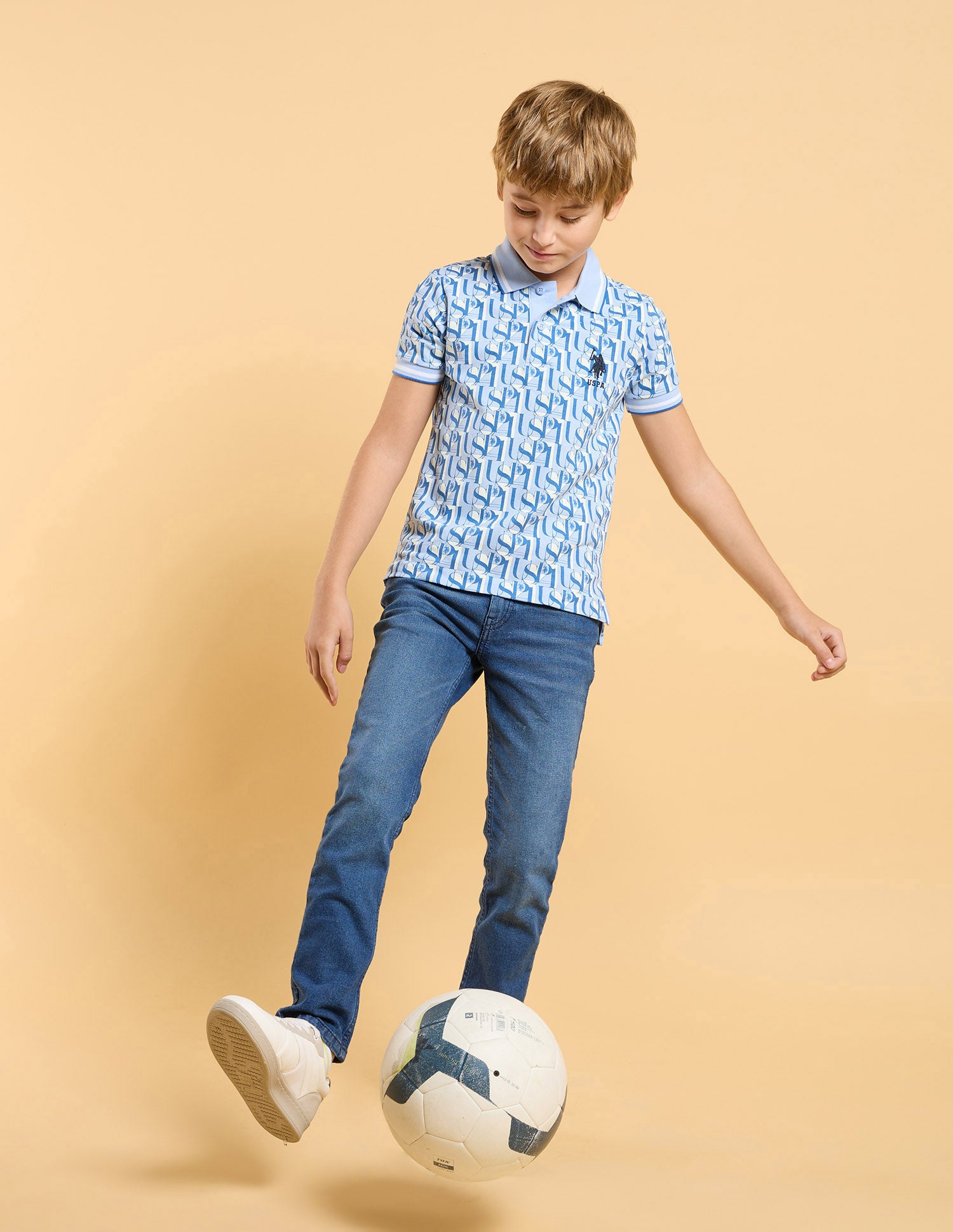 Boys All Over Printed Regular Fit Polo Shirt