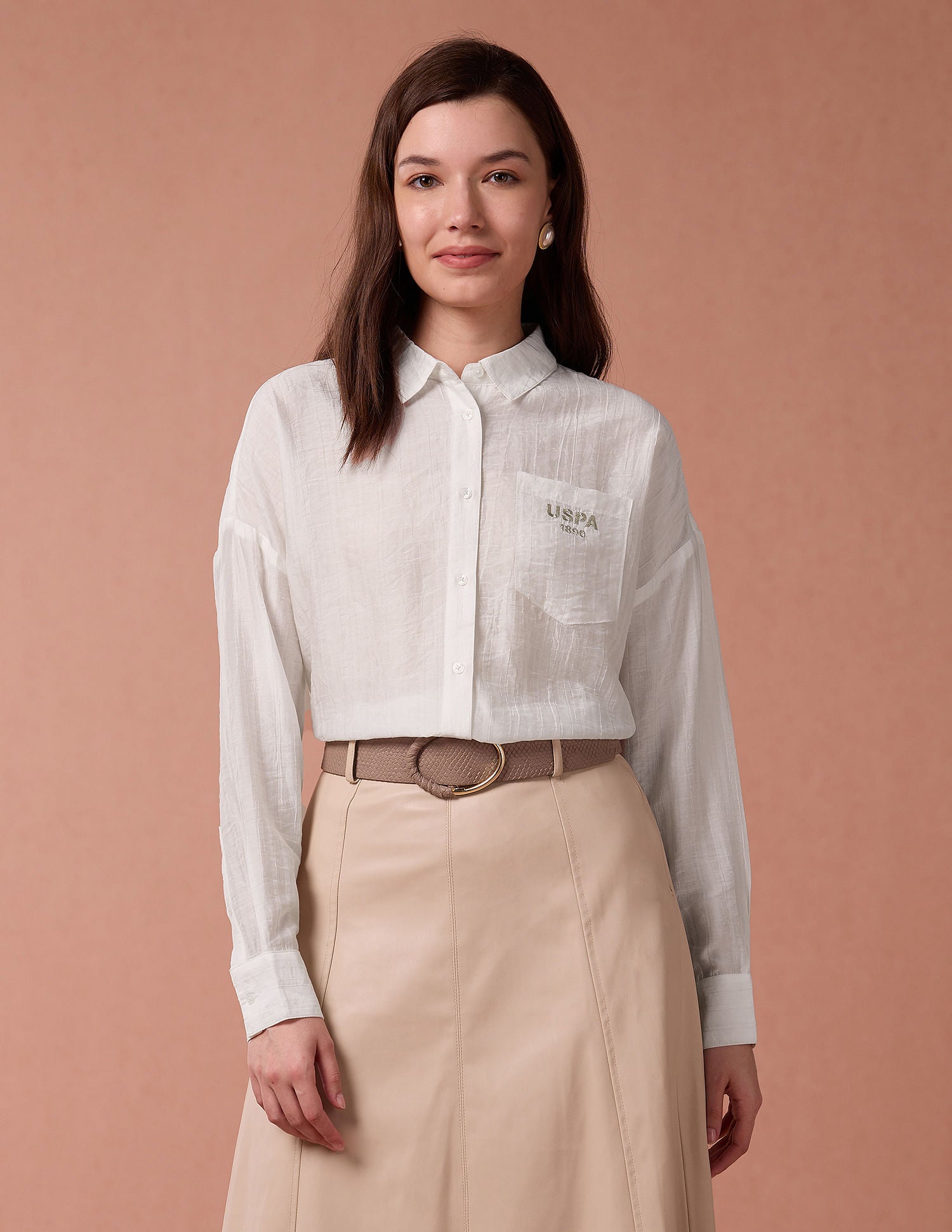 Brand Embroidered Vertical Stripe Shirt White - U.S. Polo Assn. India | Large