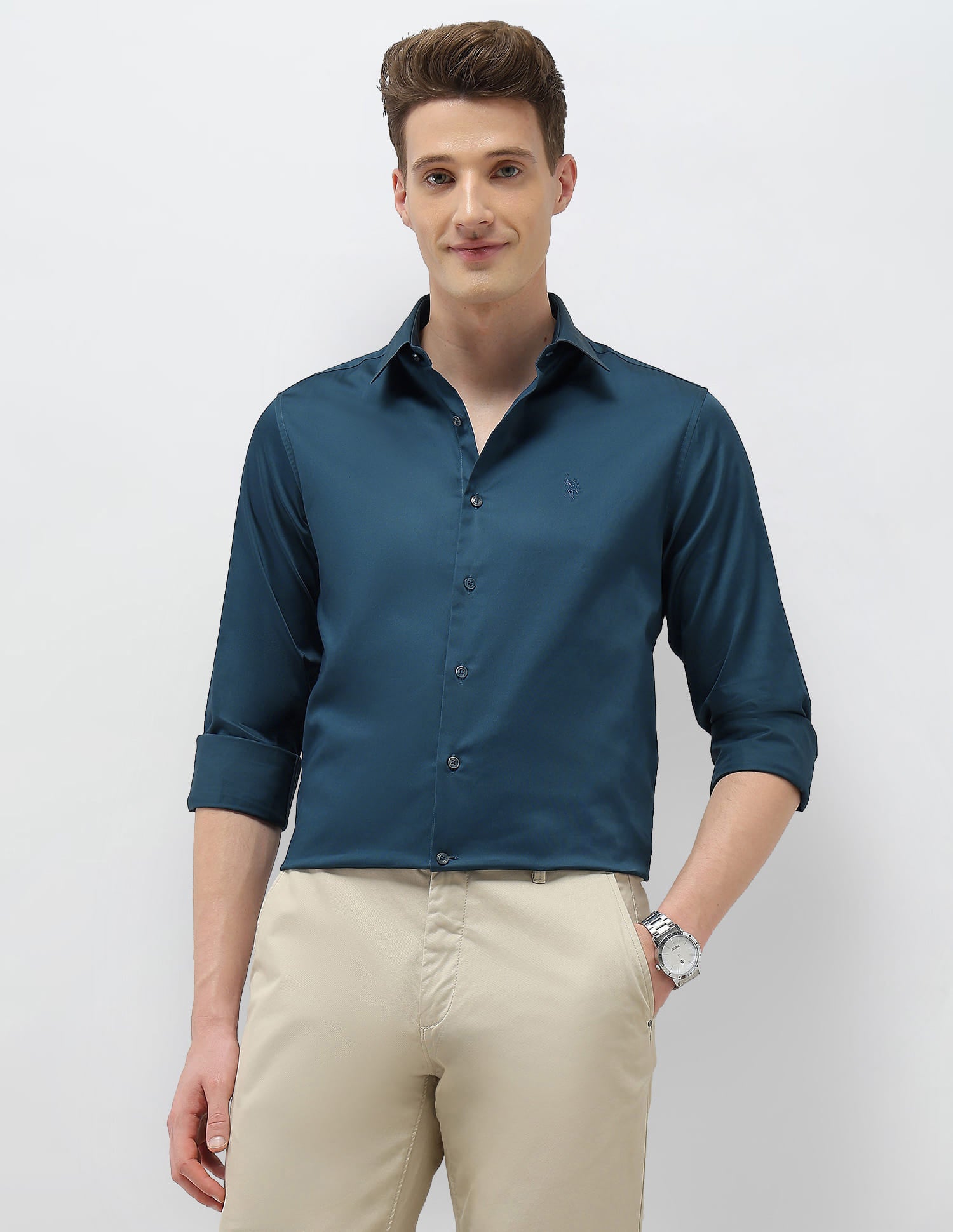 Solid Tailored Fit Shirt Teal - U.S. Polo Assn. India | Large