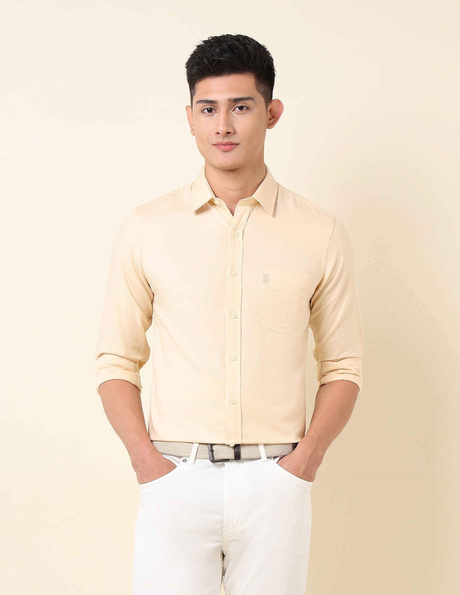 Solid Pure Cotton Shirt Yellow - U.S. Polo Assn. India | Large
