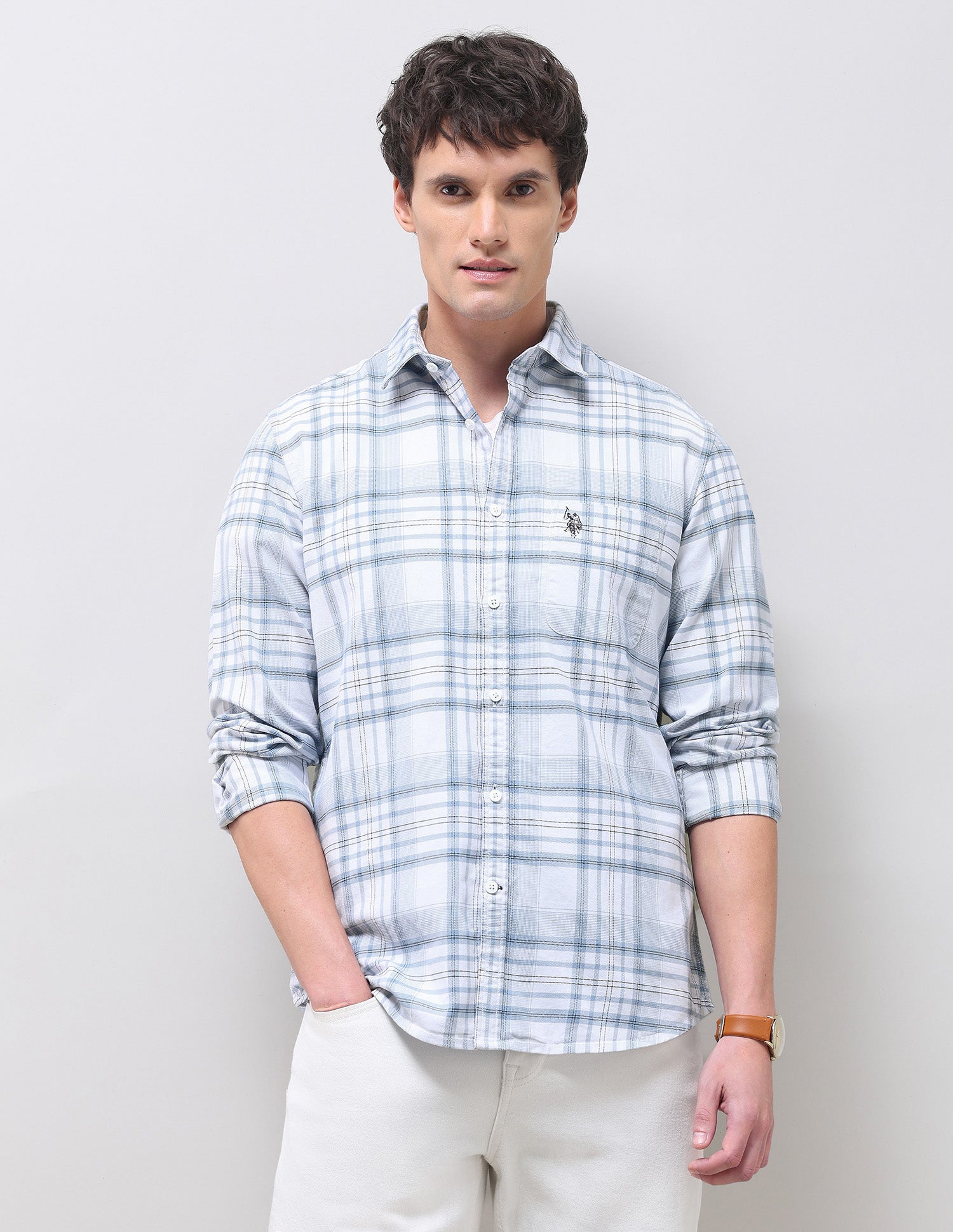 Twill Tartan Checked Shirt Blue - U.S. Polo Assn. India | Large