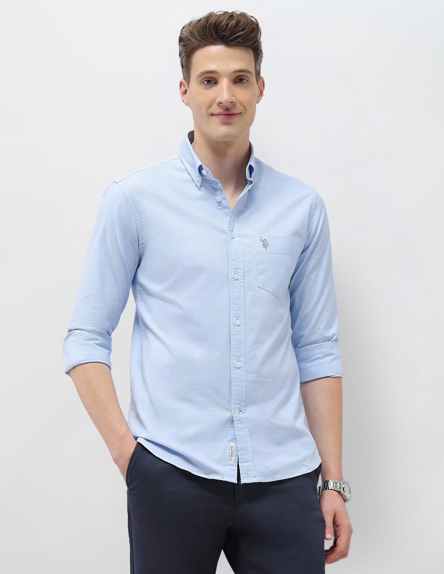 Tailored Fit Oxford Shirt Light Blue - U.S. Polo Assn. India | Large