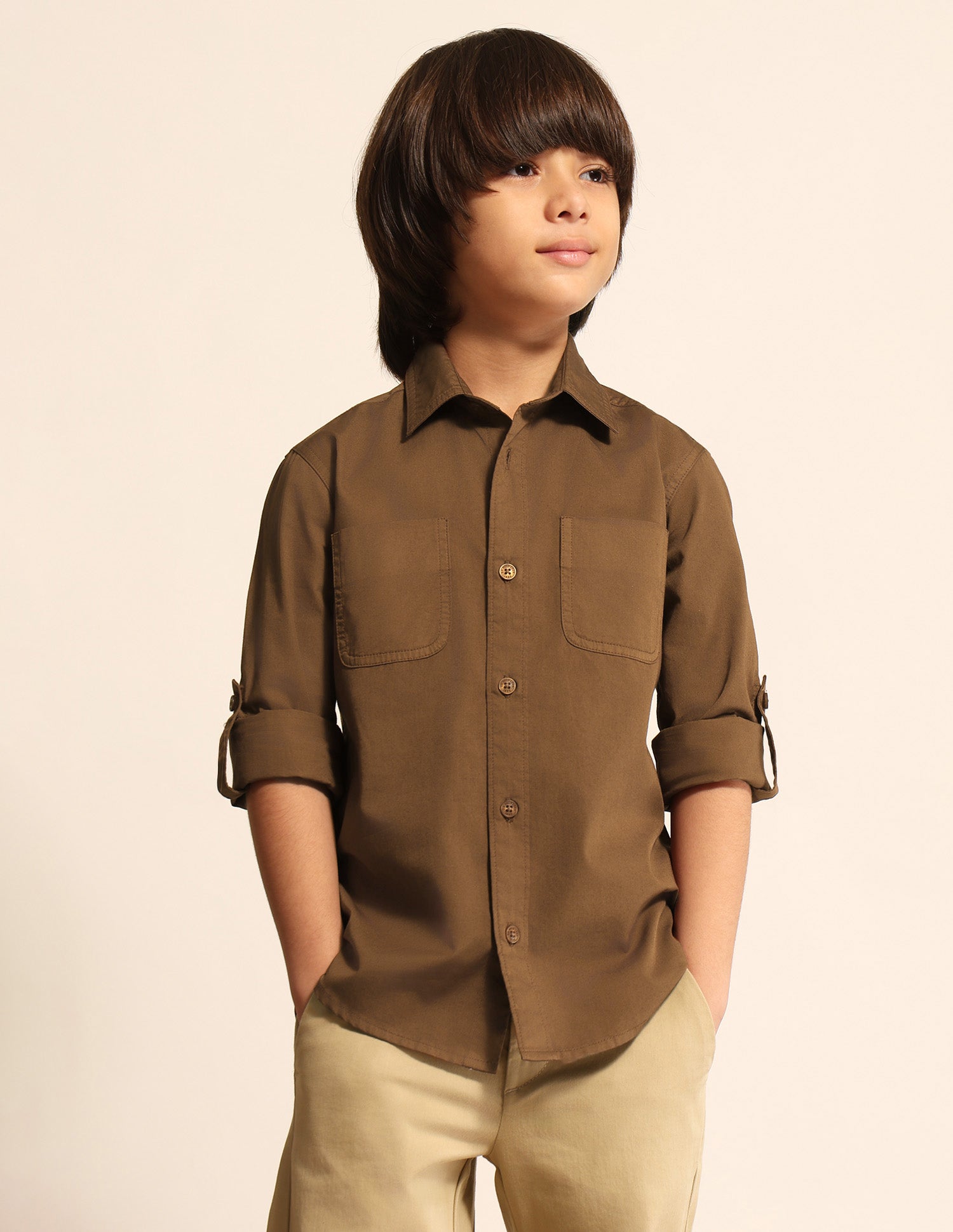 Boys Solid Regular Fit Shirt Brown - U.S. Polo Assn. India | Large