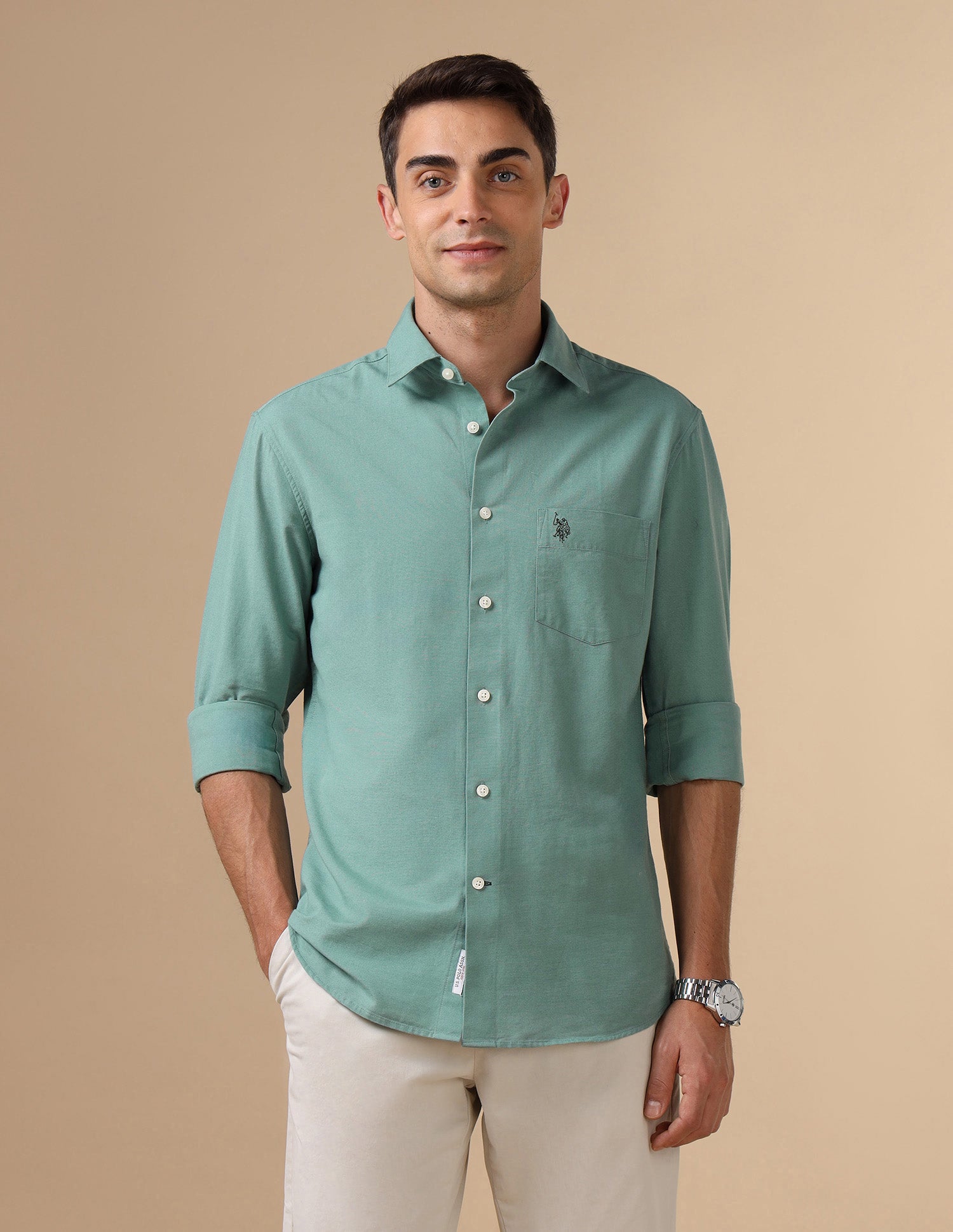 Pure Cotton Tailored Fit Shirt Teal - U.S. Polo Assn. India | Large