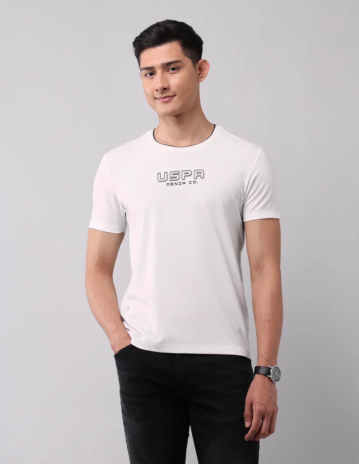 Brand Embossed Muscle Fit T-Shirt Ivory - U.S. Polo Assn. India | Large