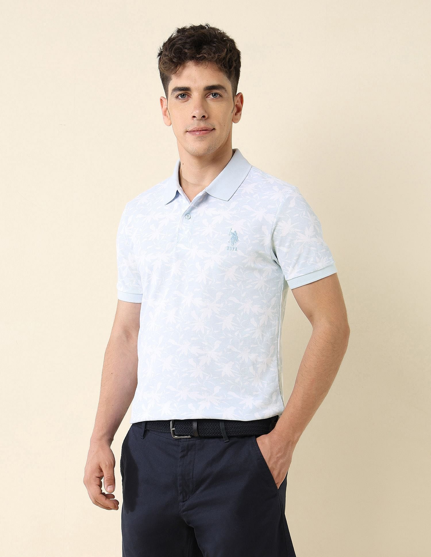 All-Over Printed Slim Fit Polo Shirt