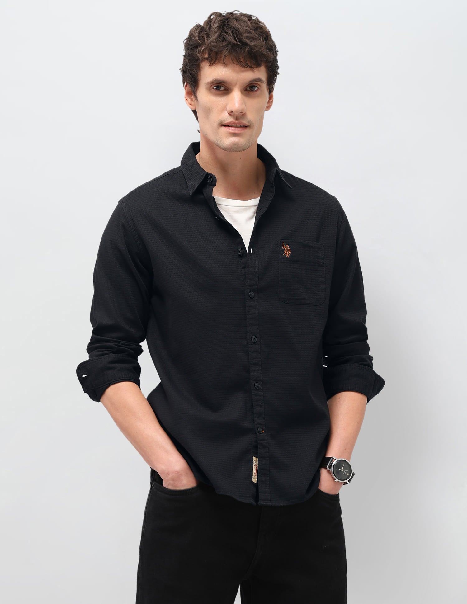 Solid Regular Fit Shirt Black - U.S. Polo Assn. India | Large