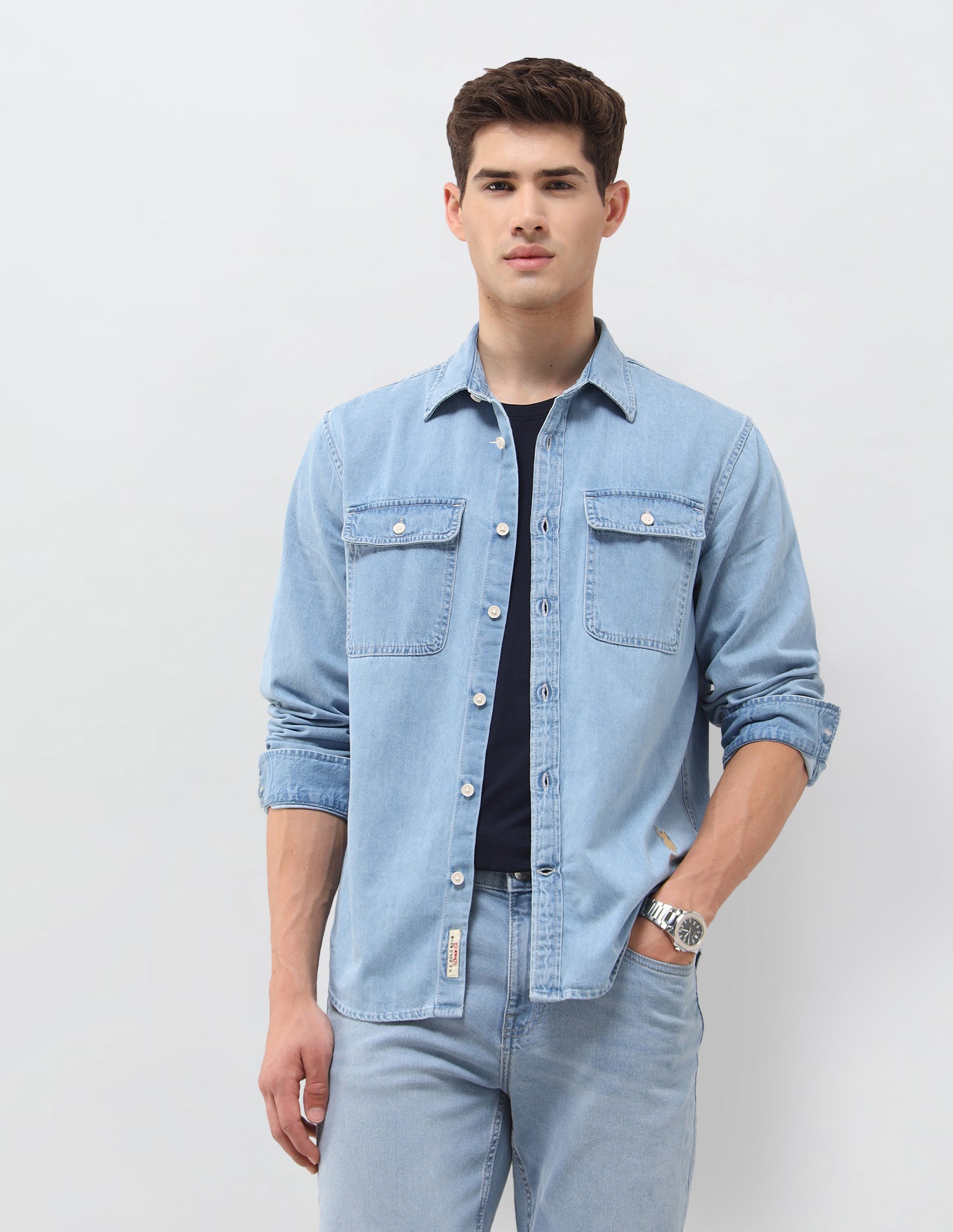 Twill Relaxed Fit Shirt Light Indigo - U.S. Polo Assn. India | Large