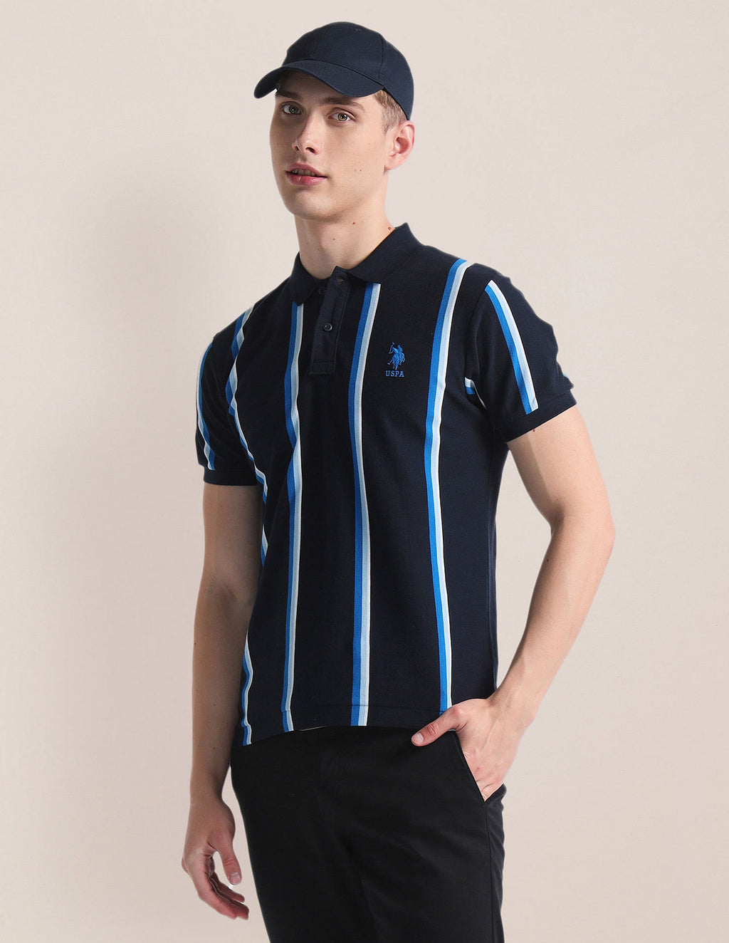 Buy Men Vertical Stripe Logo Polo Shirt Blue|U.S. Polo Assn. India