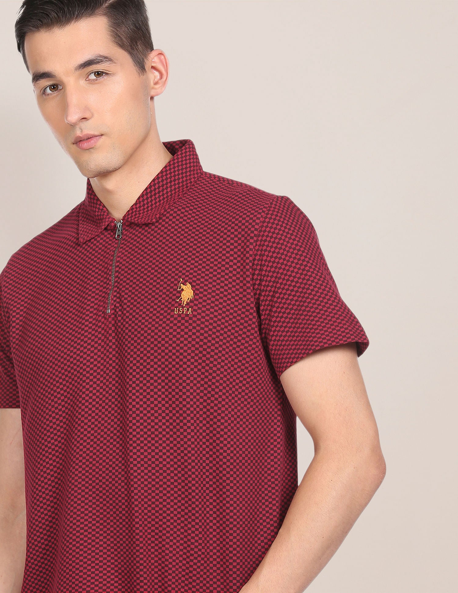Pique Printed Polo Shirt Dark Red - U.S. Polo Assn. India | Large