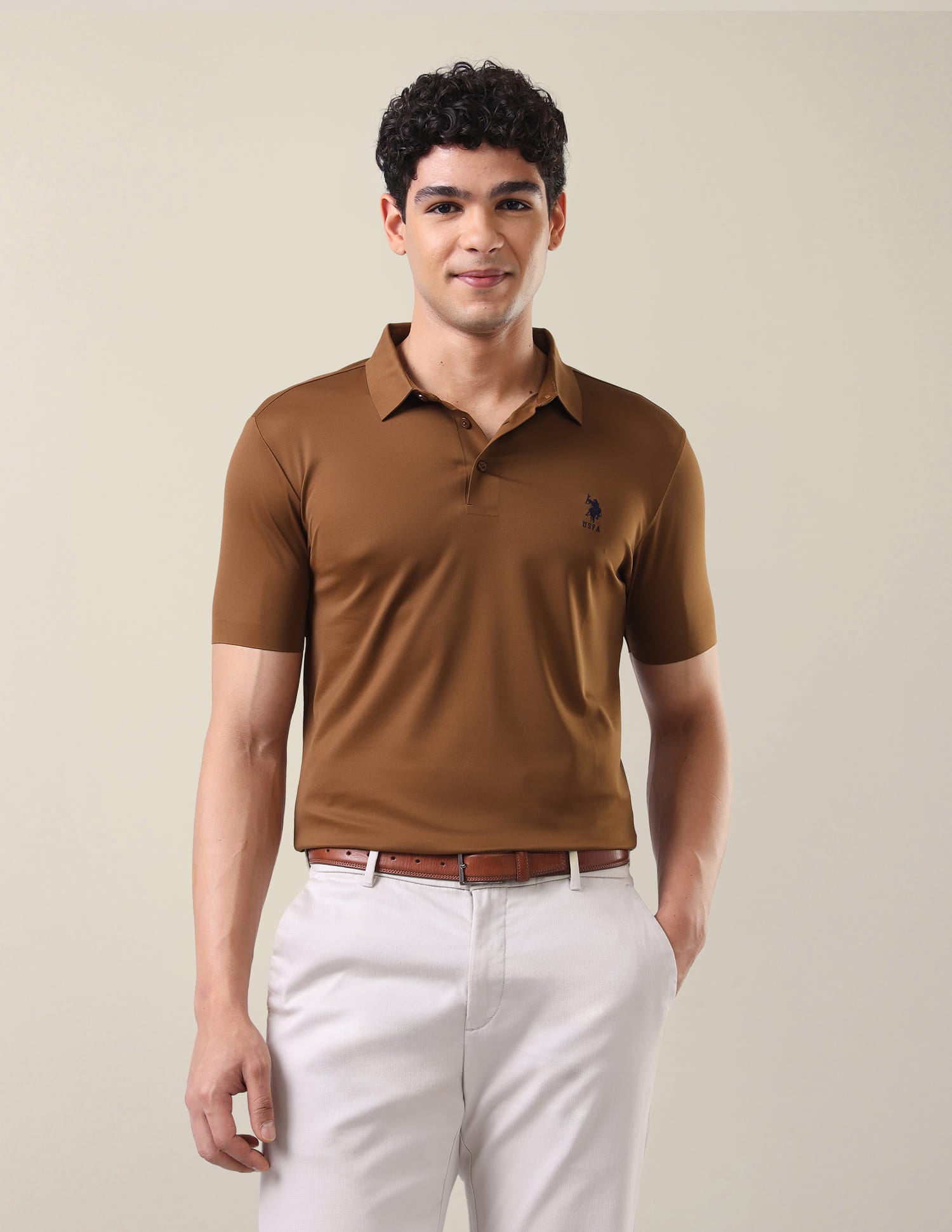 Solid Slim Fit Polo Shirt Brown - U.S. Polo Assn. India | Large