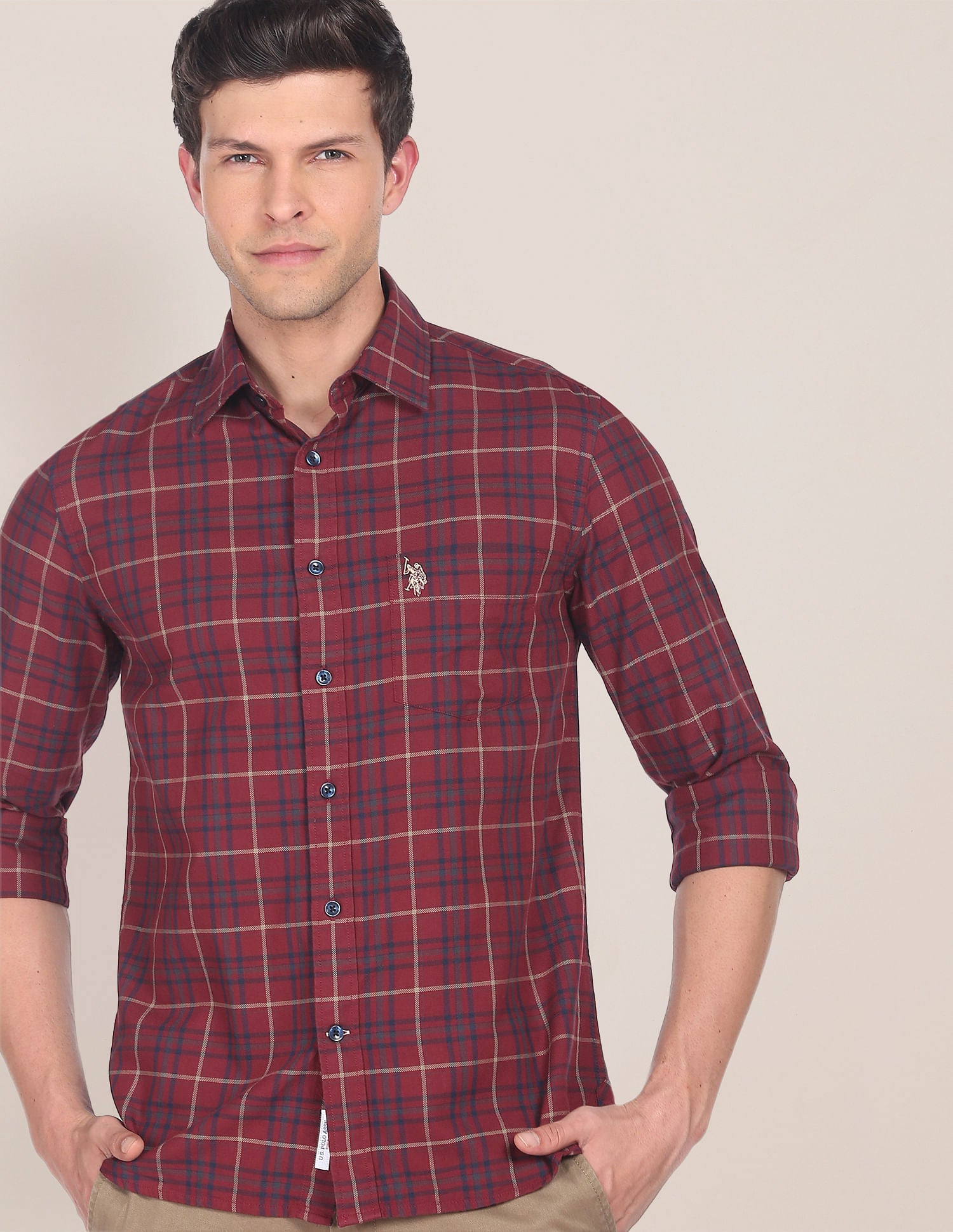 Matt Check Dobby Casual Shirt Maroon - U.S. POLO ASSN. | Large