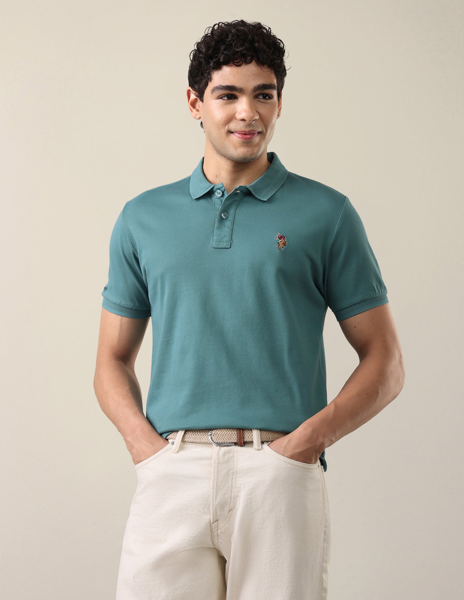 Vertical Striped Slim Fit Polo Shirt Aqua - U.S. Polo Assn. India | Large