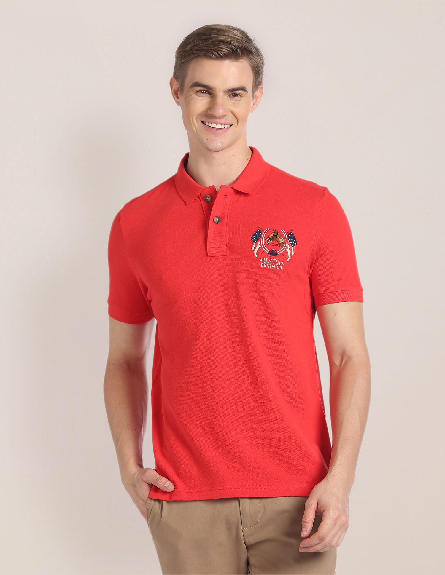 Solid Solid Polo Shirt Coral - U.S. Polo Assn. India | Large
